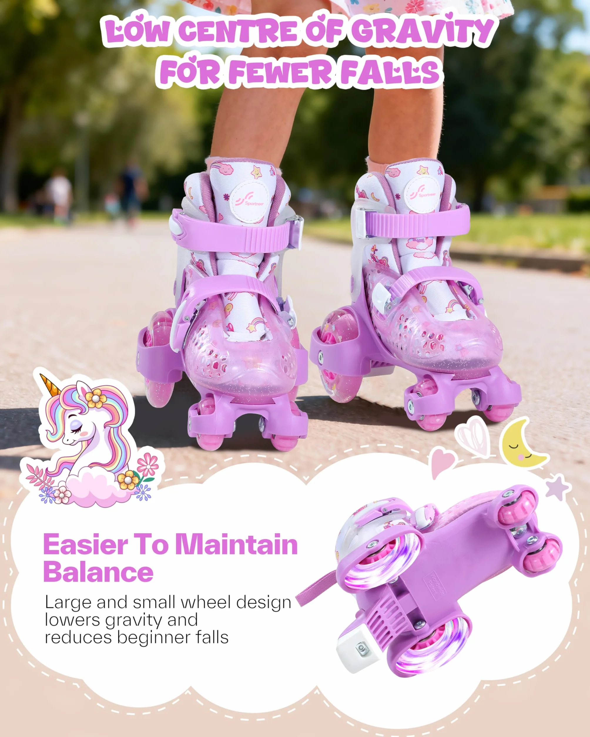 Pattini a Rotelle Per Bambina Con 4 Misure Regolabili, EU 24-31 Ruote Illuminate Per Principianti Weihnachts und Geburtstags Geschenke