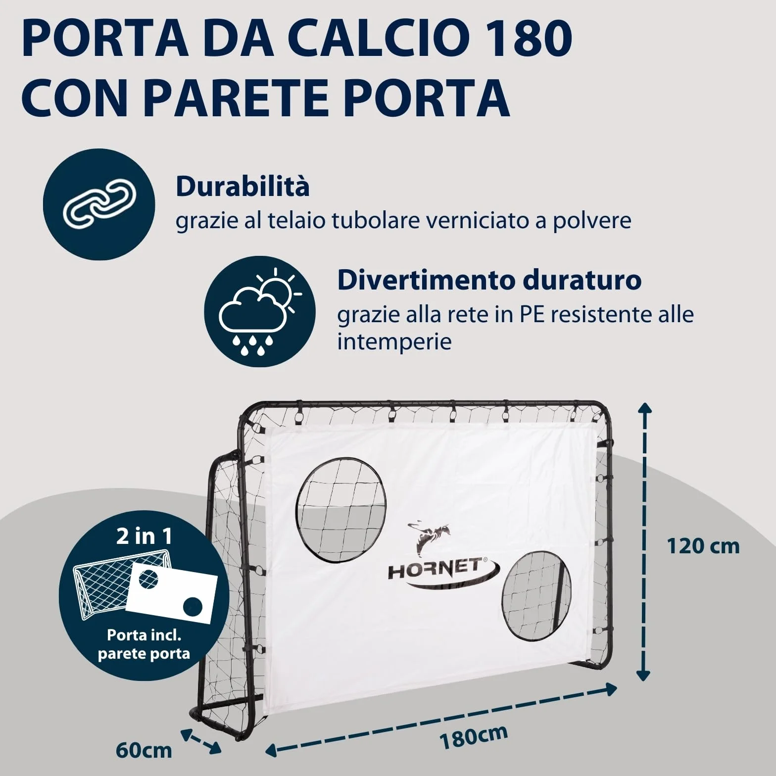 Hudora Hornet 180 Football Goal with Goal Wall Outdoor Weatherproof for Children Adults