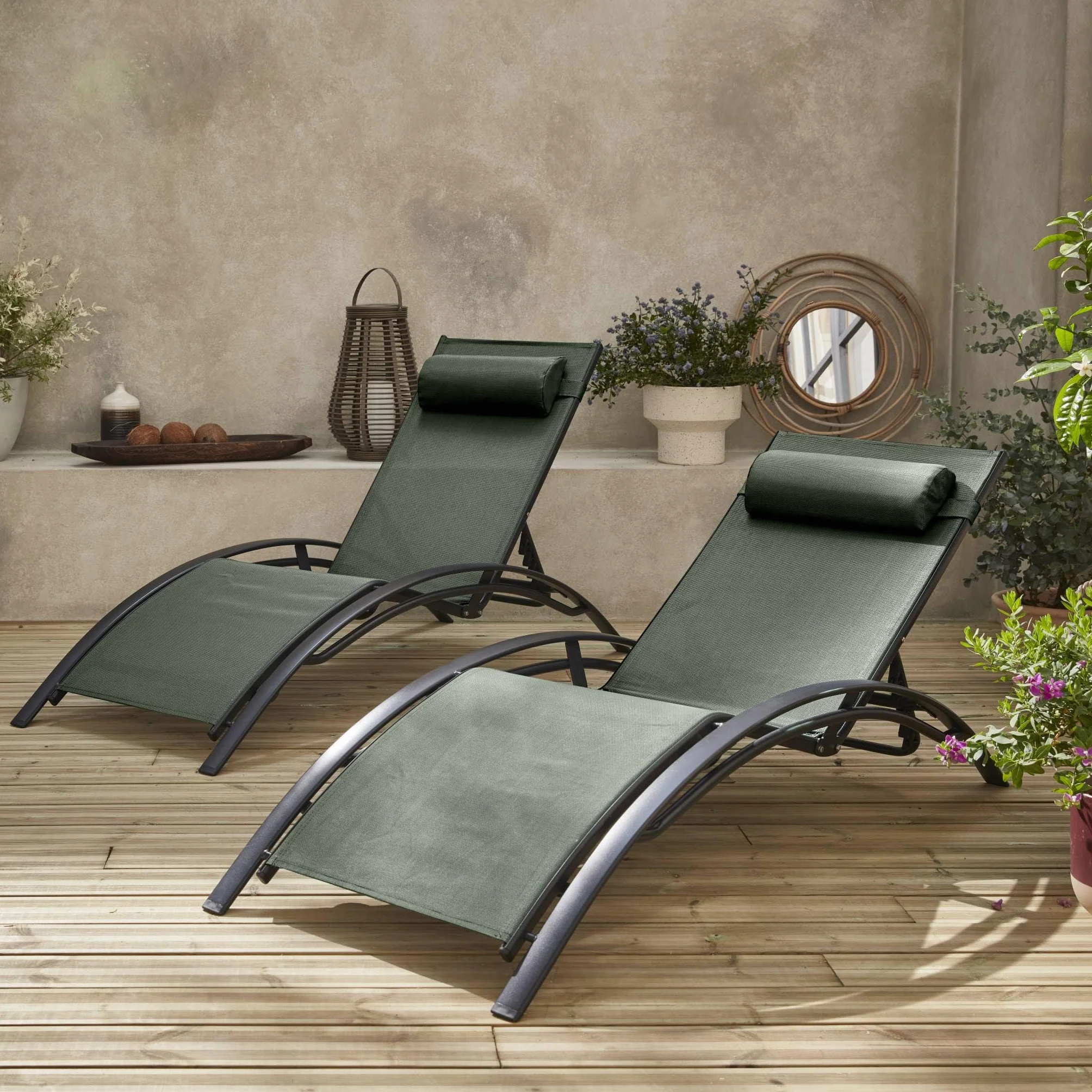 Set 2 sdraio in alluminio textilene multiposizione Antracite - 167x64x82 cm