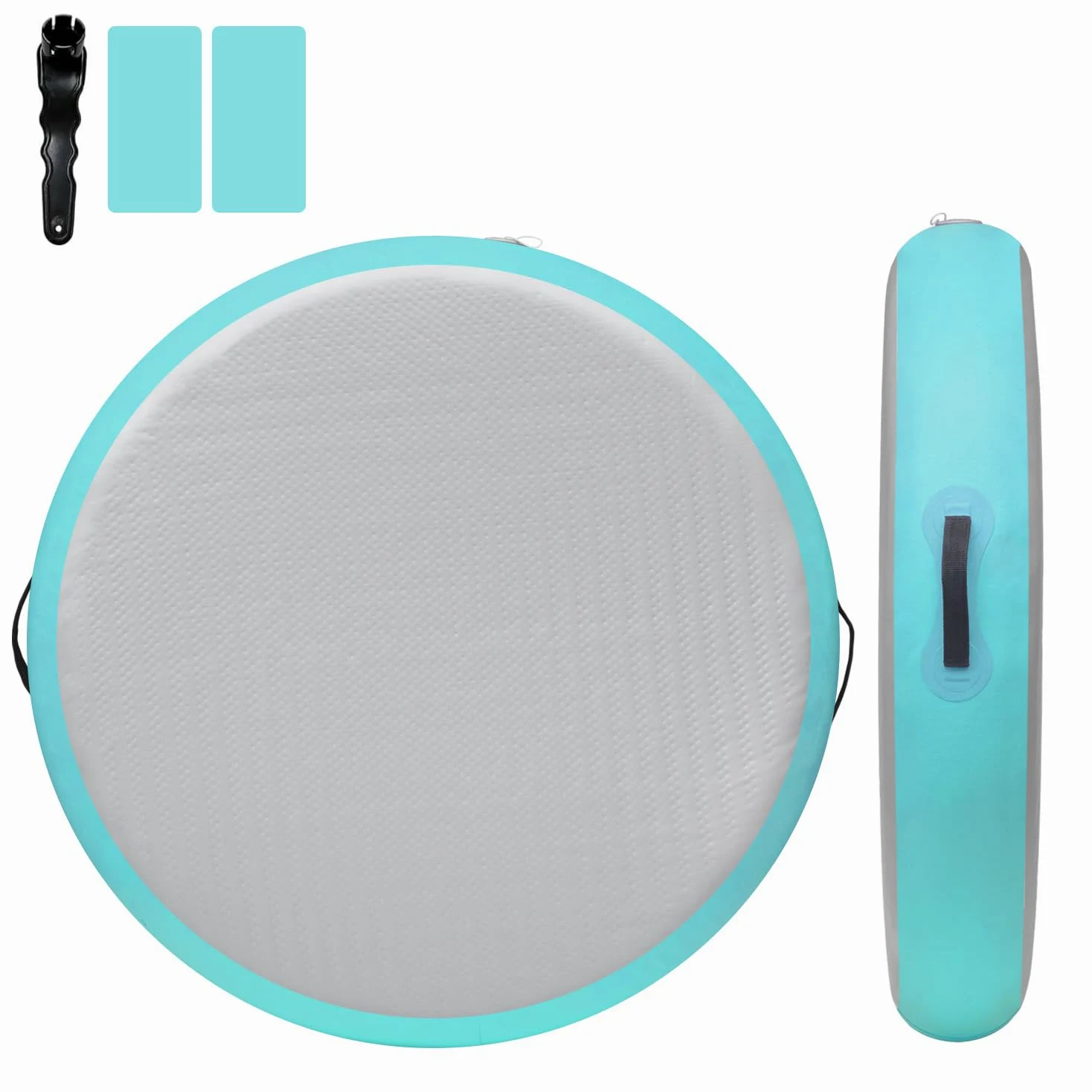Tappetino gonfiabile rotondo da 1 m, spessore 20 cm, per ginnastica, ginnastica, uso domestico, allenamento, cheerleading, yoga, divertimento in acqua