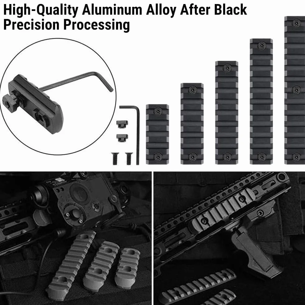 Rail Picatinny Alluminio 9 Slot Kit con Viti, Dadi a T, Chiave Esagonale per Montaggio Paramani, Nero