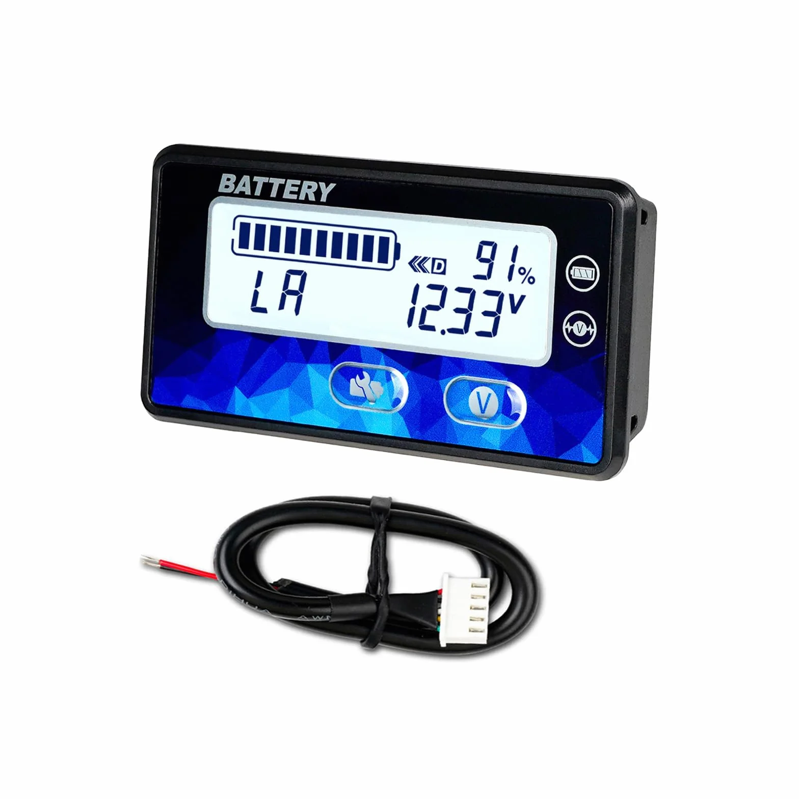 Runleader RL-BI050A Indicatore Livello Batteria, LCD Retroilluminato Bianco, DC 12V/24V/36V/48V per Piombo, LiFePO4, Litio, Golf Car, Camper, Muletto, Bici Elettrica & Generatore Solare