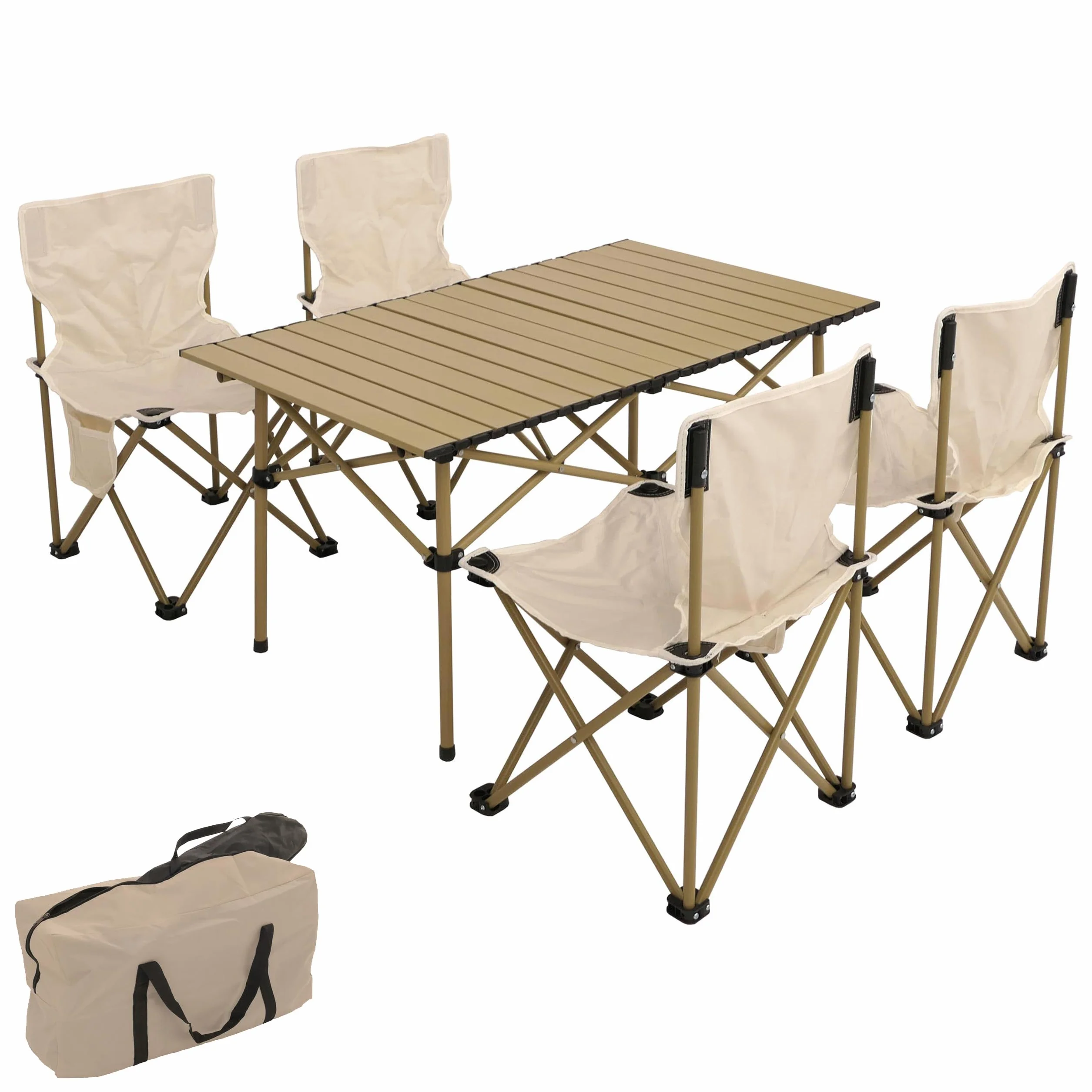 Set da campeggio HWC-N50 tavolo pieghevole 4 sedie pieghevoli sedia da pesca borsa metallo bianco