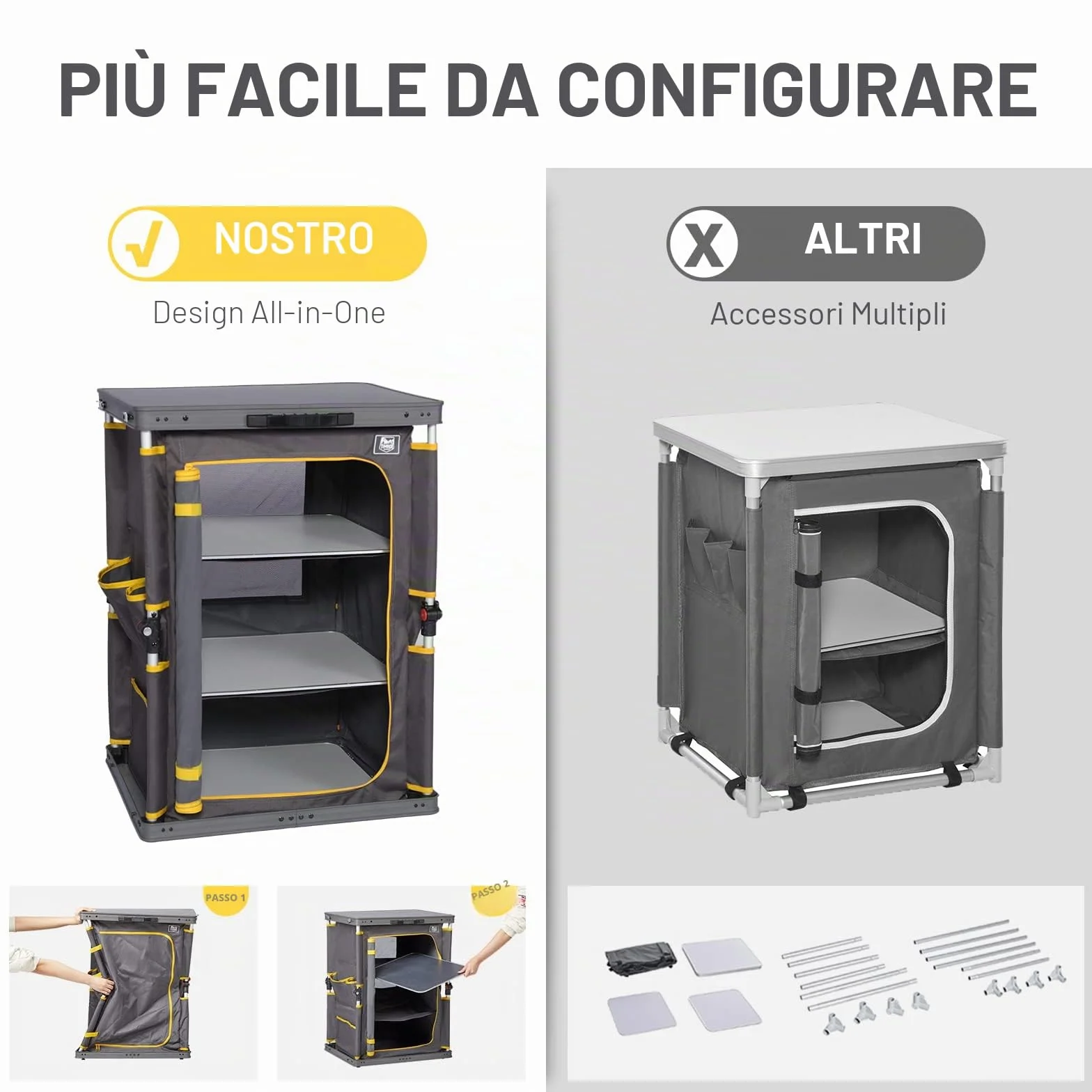 TIMBER RIDGE Armadietto da cucina pieghevole 30kg 3 ripiani portatile