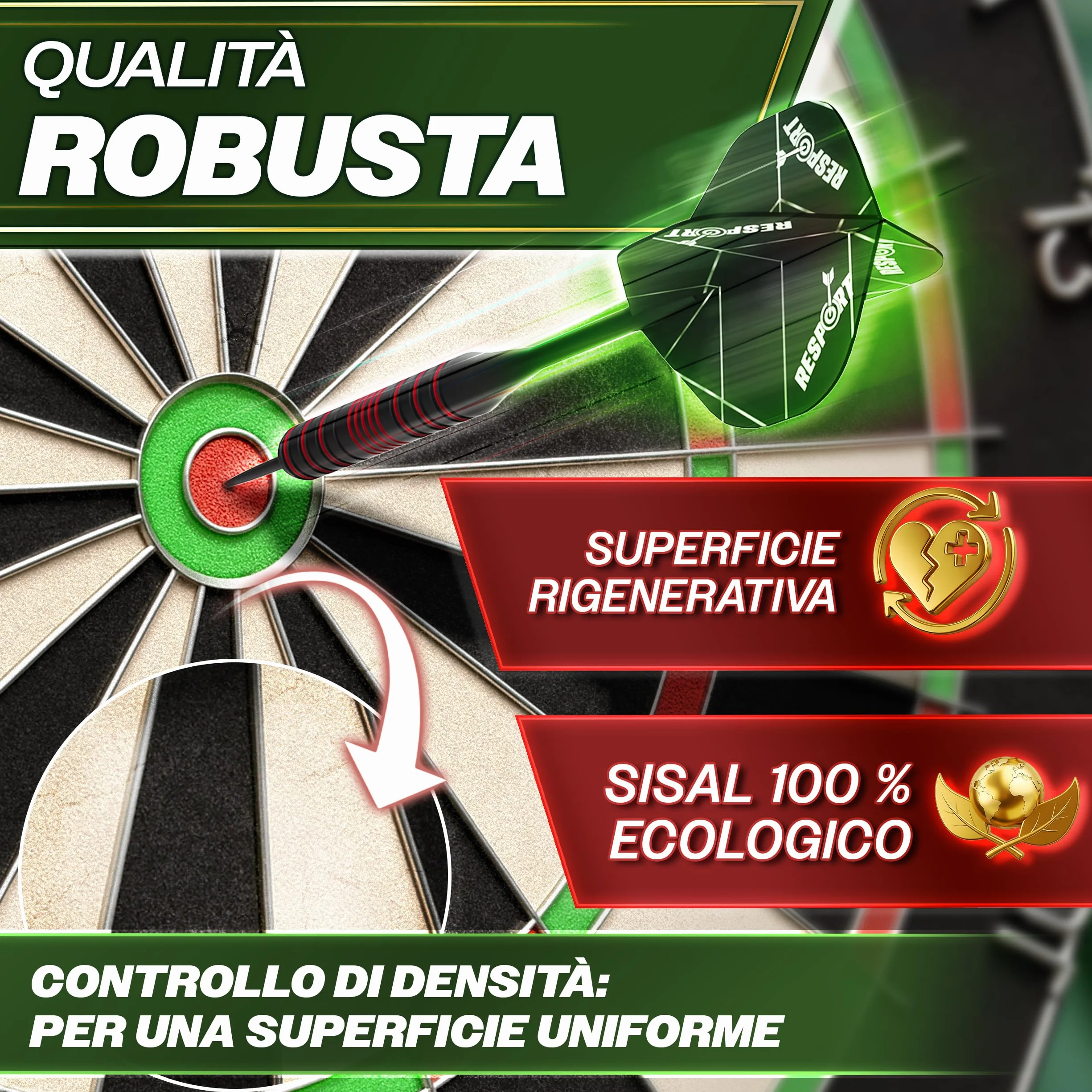 RE:SPORT® Bersaglio per freccette XXL in Sisal, set con 9 freccette professionali + accessori