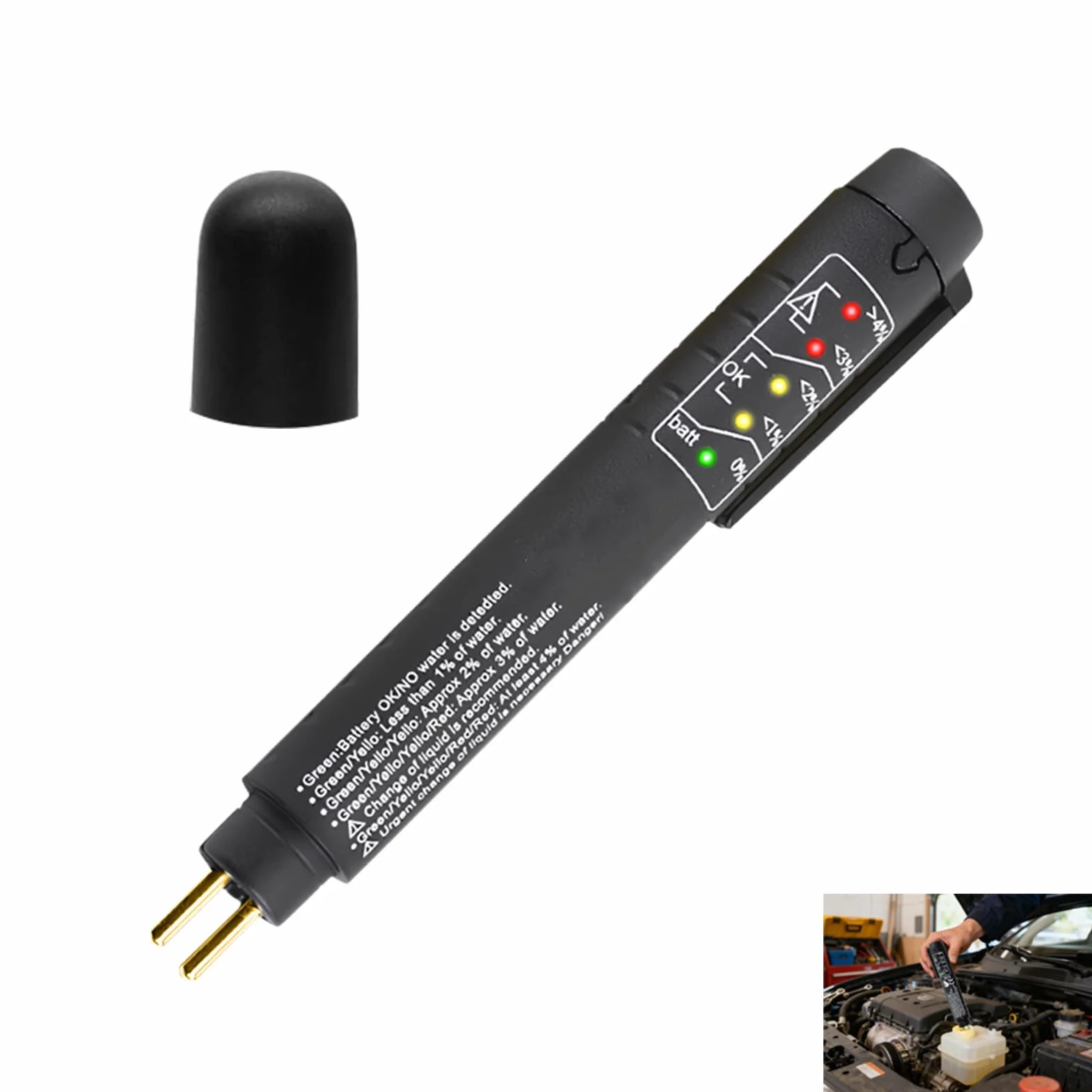 Tester Liquido Freni, Tester Olio Freni Universale con 5 LED Indicatore, Penna per Controllo DOT3 DOT4 DOT5, Rilevatore Contenuto Acqua, Strumento Portatile per Auto Moto Veicoli Officine Meccanici