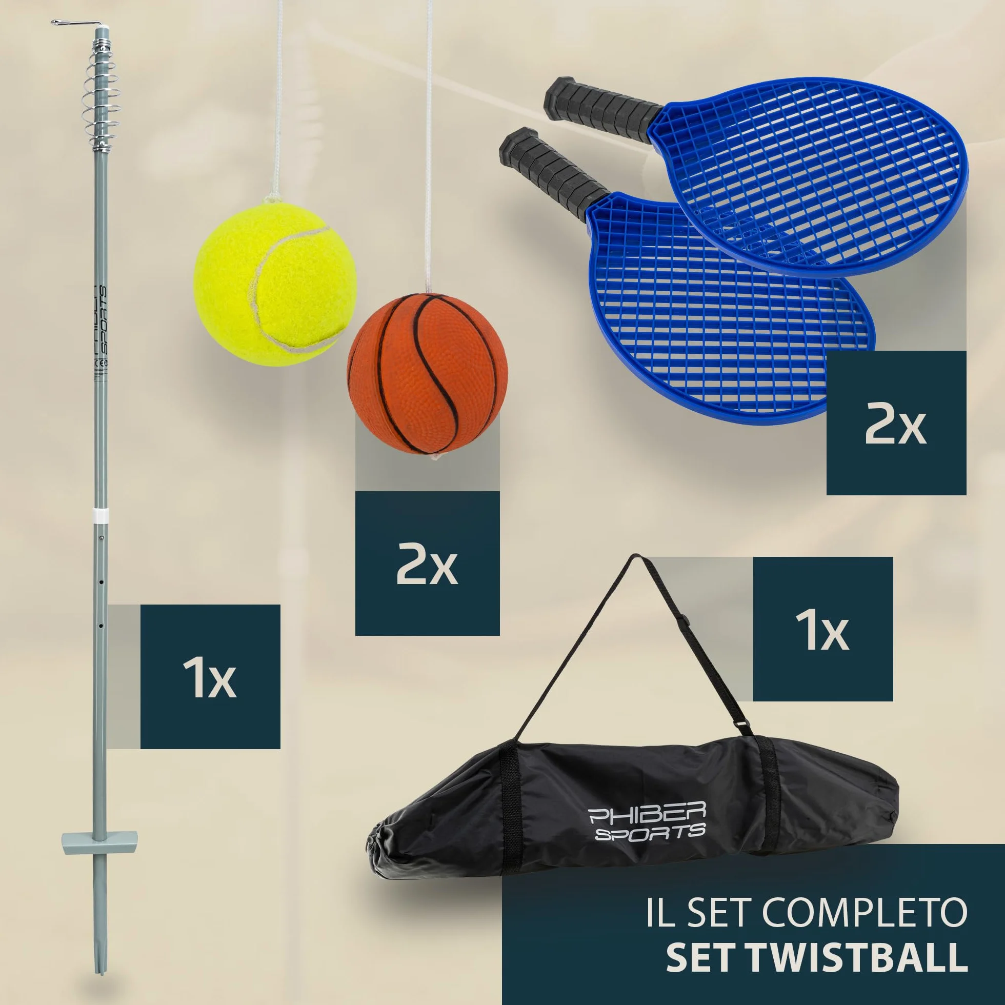 PHIBER-SPORTS Twistball Set Modello Migliorato 2026 – Swingball per Bambini e Adulti, Palla da Tennis su Corda, Tennis Trainer Gioco Giardino