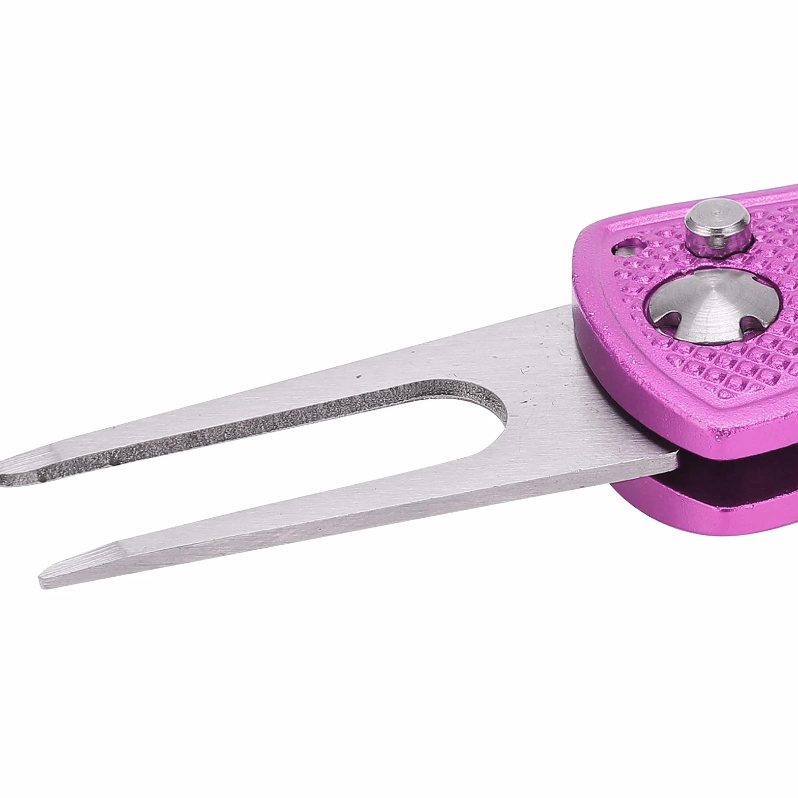 Forchetta da Golf Pieghevole in Acciaio Inossidabile, Strumento di Riparazione Divot Magnetico con Marcapalle, Rosa