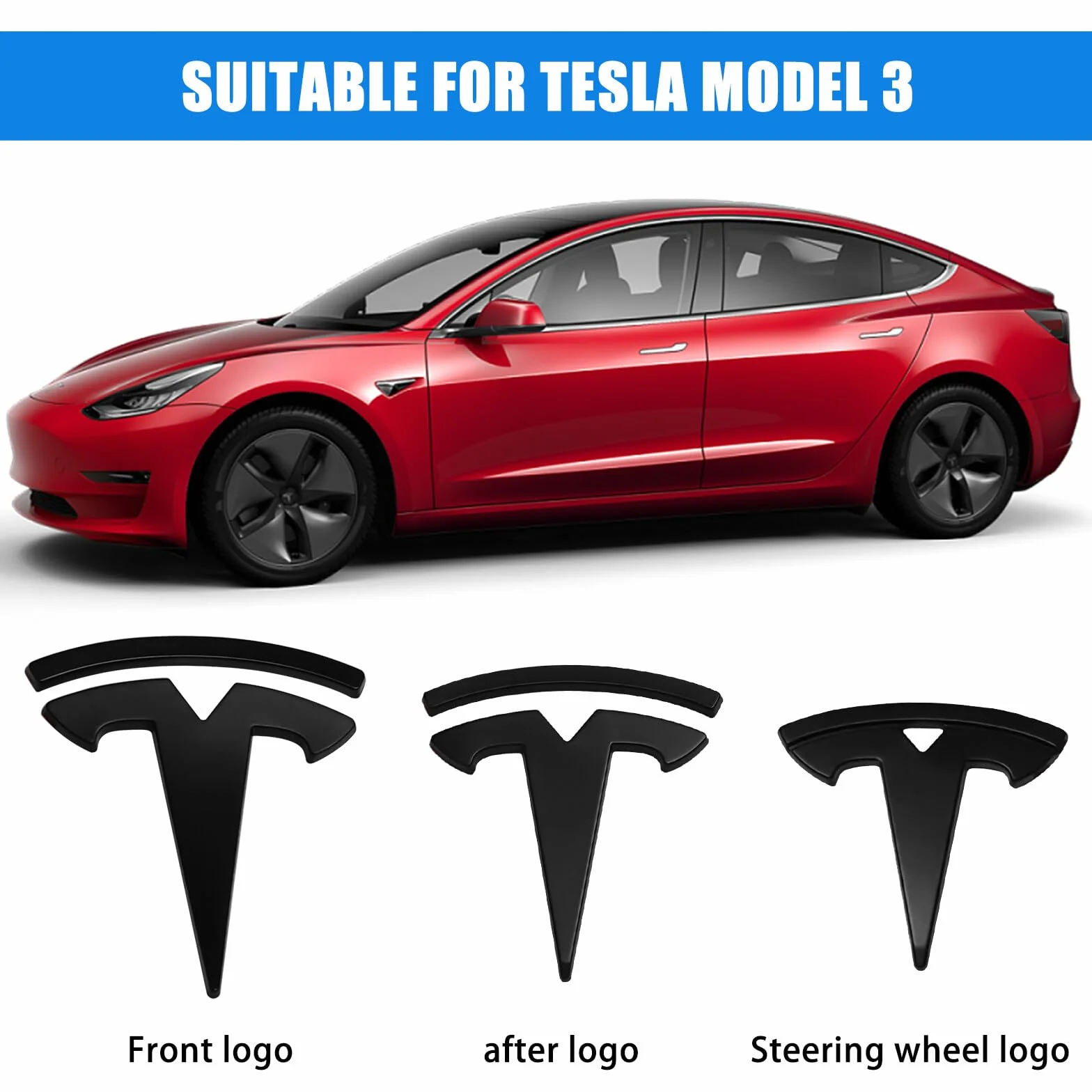 Adesivo nero opaco logo auto compatibile Model 3 - 3 pezzi etichetta anteriore cofano bagagliaio