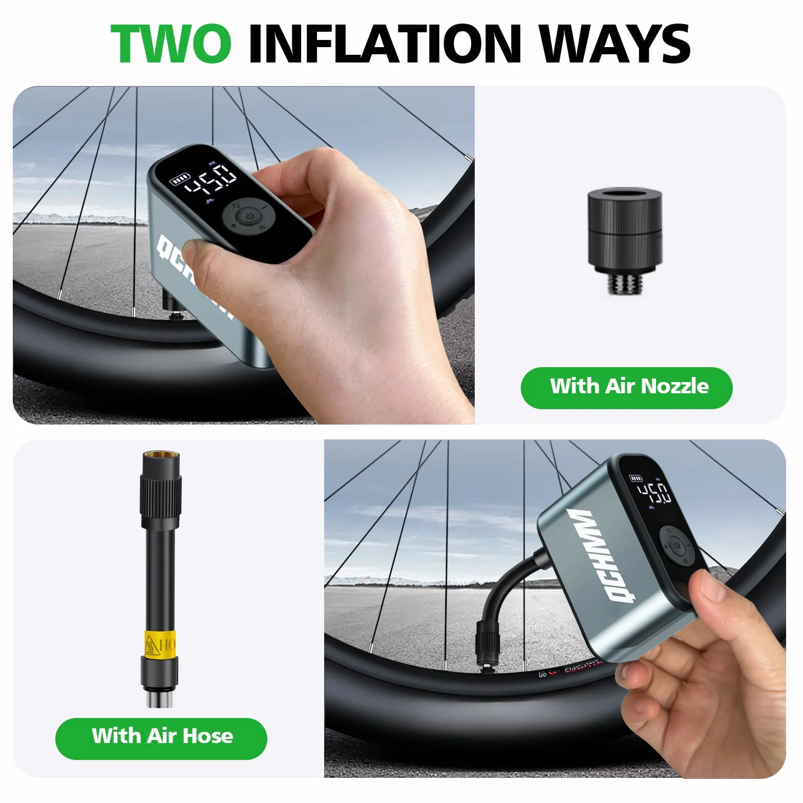 Pompa per Bicicletta Elettrica Mini con Manometro, 120PSI Bike Tire Pump Portatile per Valvola Schrader e Presta, Unità PSI/BAR