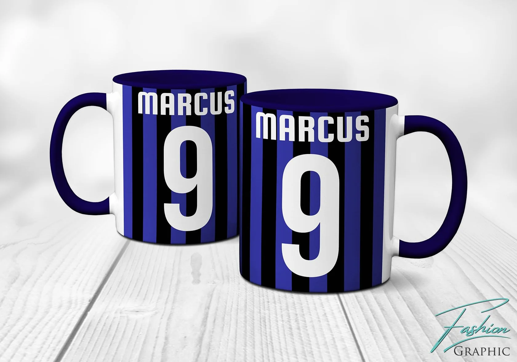 Personalizzata Tazza in Ceramica Tifosi Ultras Squadra Mug con Nome e Numero Nerazzurro Blu