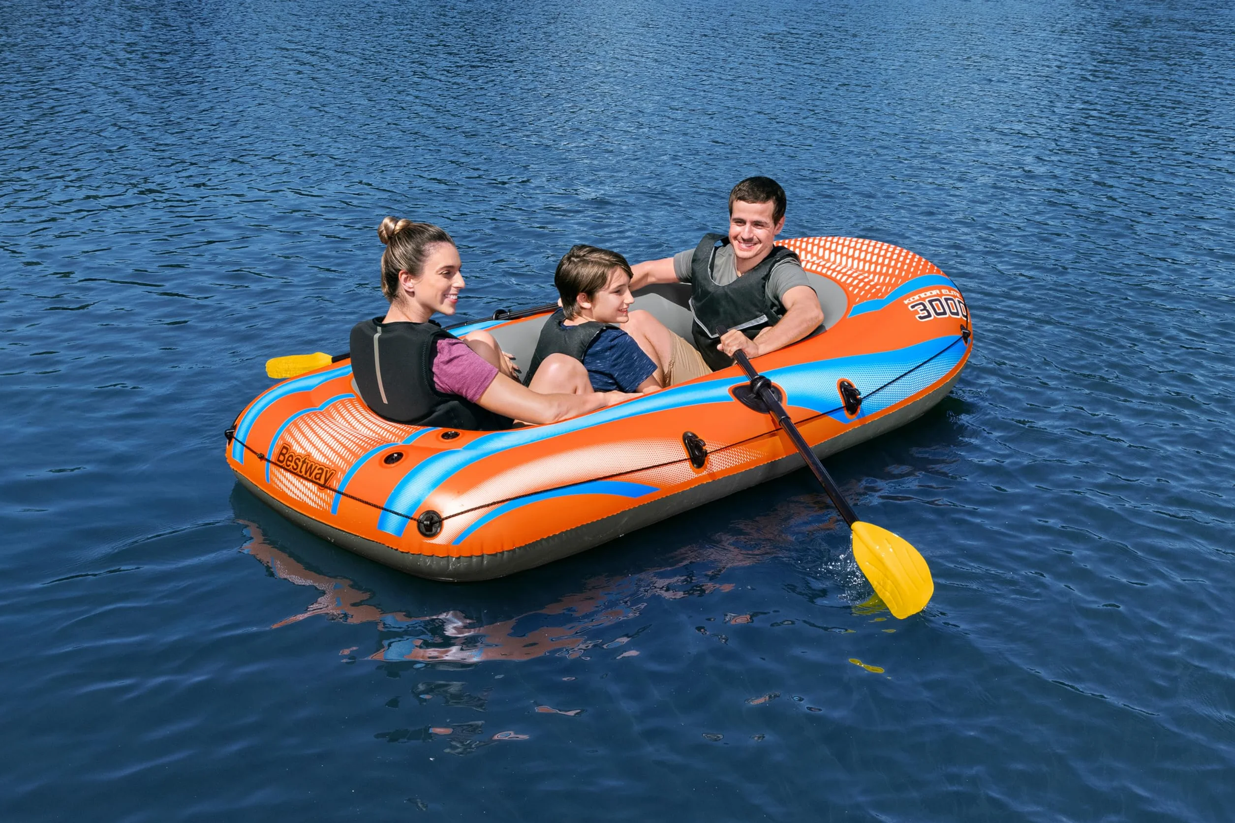Bestway Inflatable Boat, Kondor 3000, 3 Persons, Raft Set with Oar and Hand/Foot Pump, Heavy Duty Handles and Interlocking Valves, 8.1” x 48”, 2.46m x 1.22m
