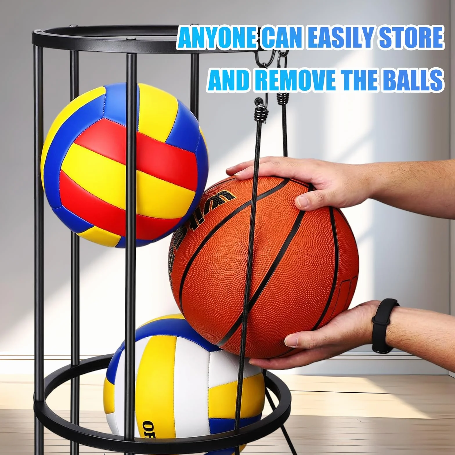 Rastrelliera per Palloni a 3 Livelli Verticale per Basket Calcio Attrezzature Sportive Scaffale Rimovibile
