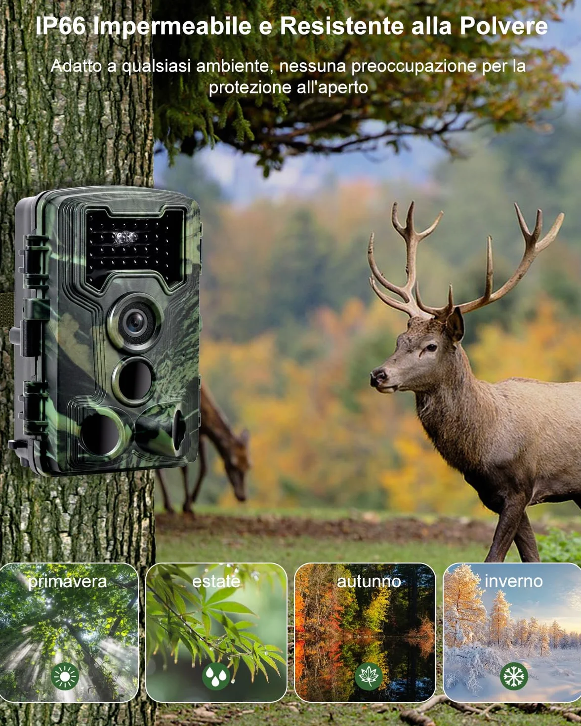 Fototrappola 2,7K 58MP Fotocamera Caccia Grandangolare 120° Infrarossi Invisibili con Scheda 32GB Visione Notturna 0,1s