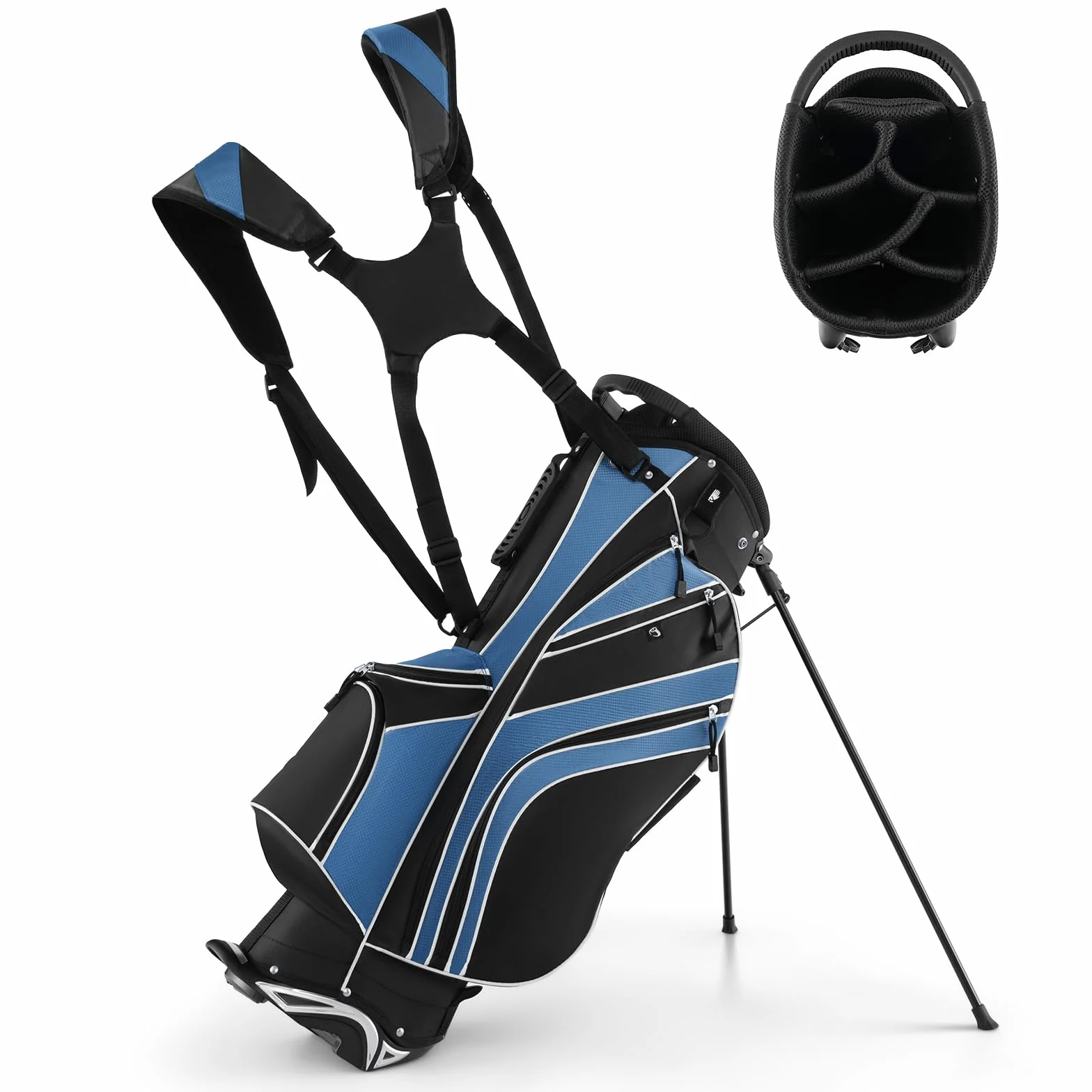 COSTWAY Borsa da Golf con Supporto, Sacca Mazze 6 Divisori, 7 Tasche Cerniera, Borsa Termica, Portaombrelli, Leggera Portatile Tracolla Blu