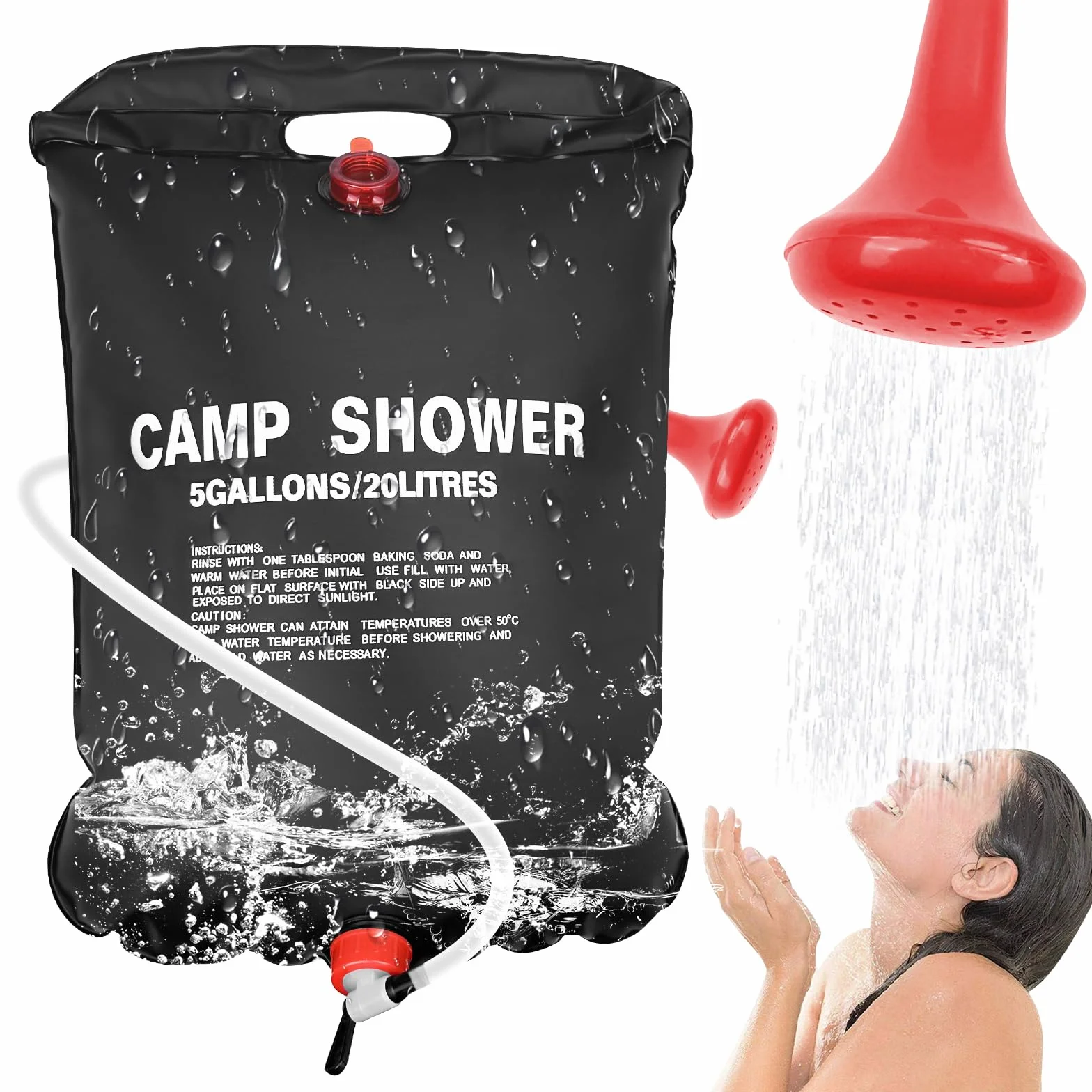Traxenta Doccia Portatile 20 Litri Campeggio con Tubo Rimovibile Soffione Solare Esterno