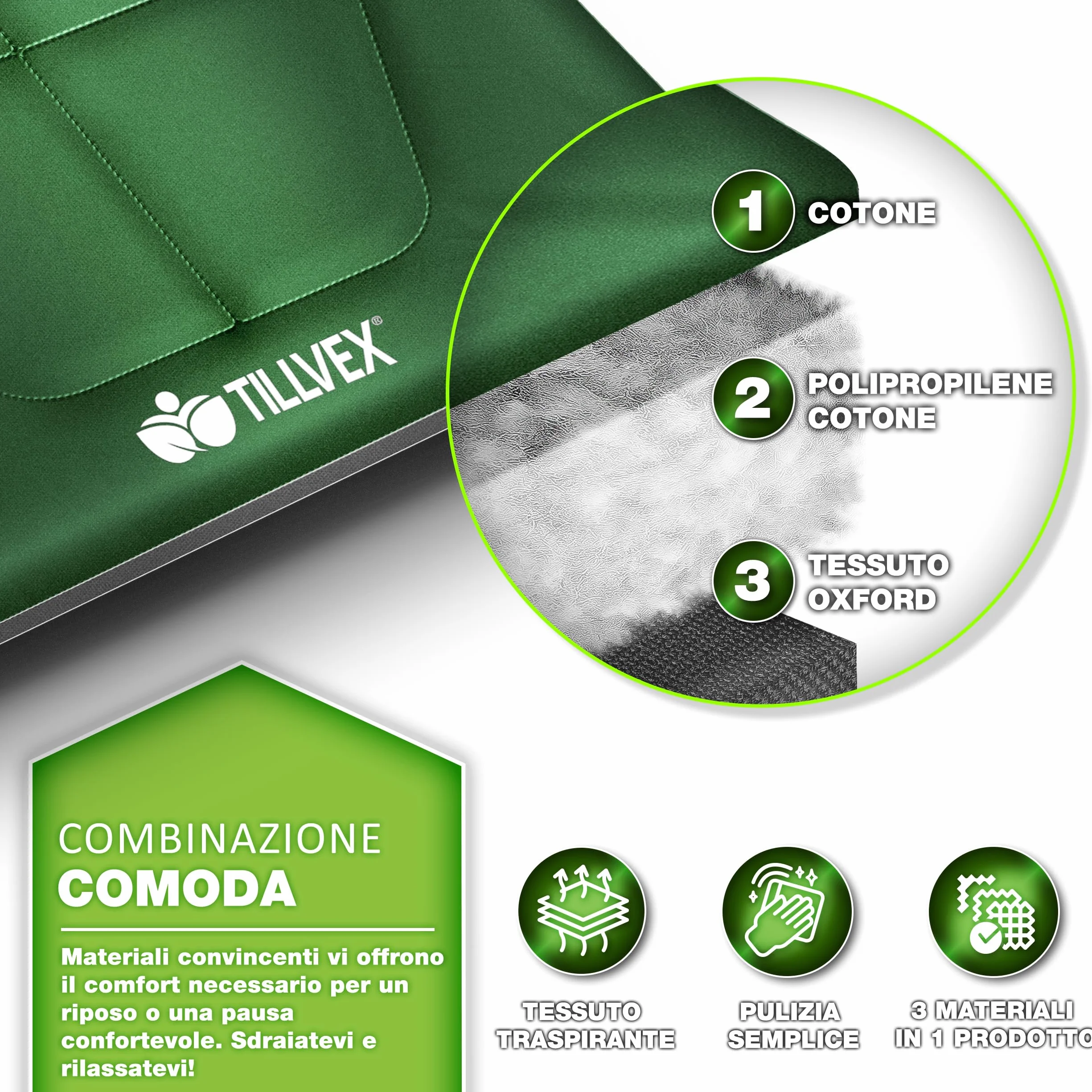 tillvex® Letto da campeggio pieghevole con borsa trasporto 200 kg extra largo