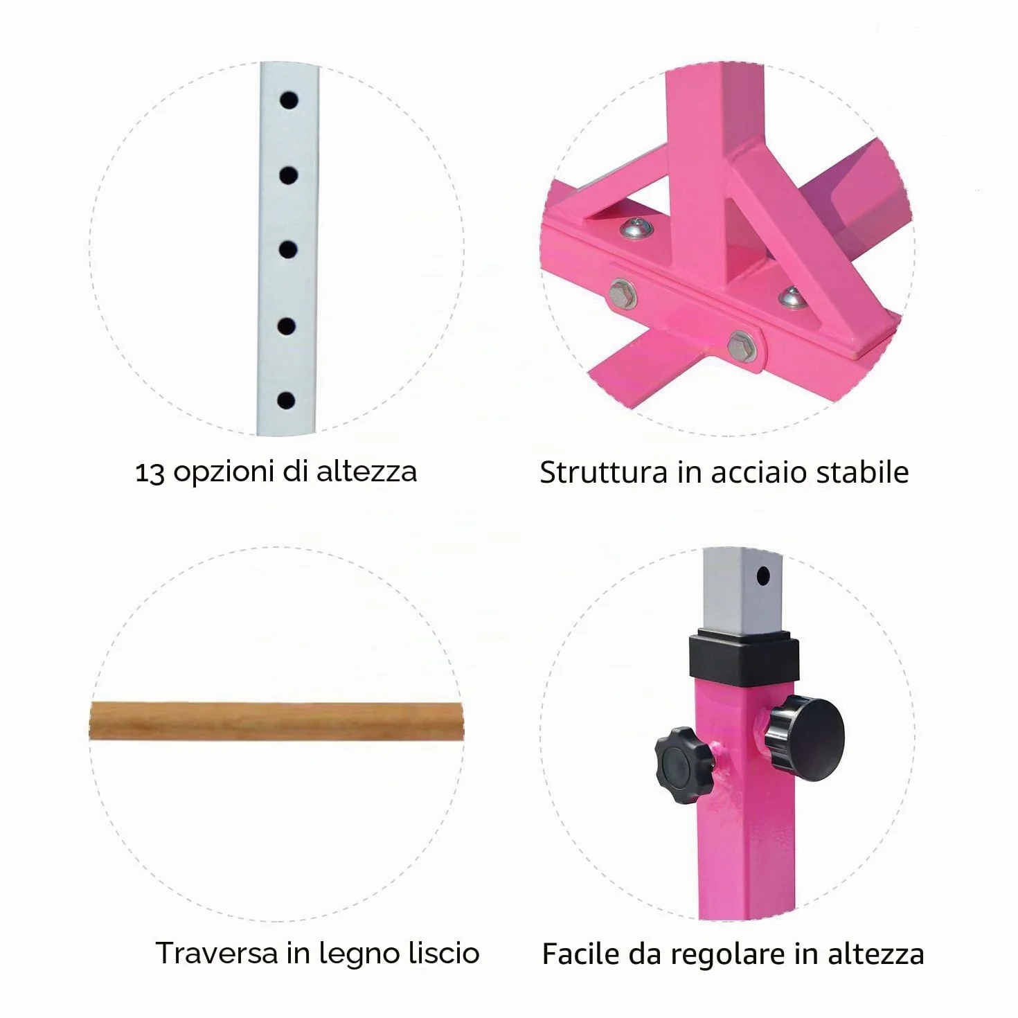 Kip Bars Sbarra da Ginnastica per Bambini Regolabile Orizzontale Rosa