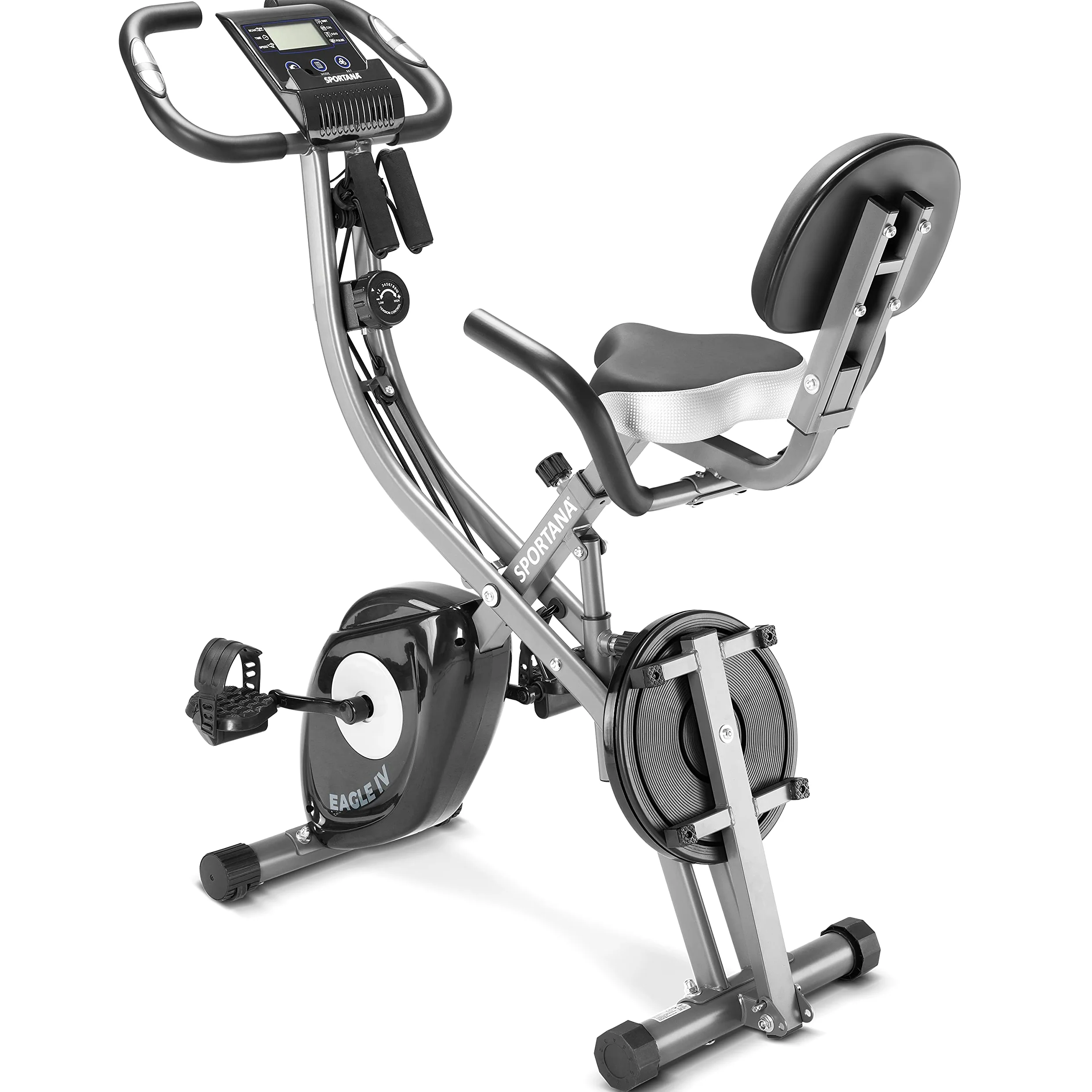 Eagle, cyclette 4 in 1, ergometro per resistenza, pieghevole, display LCD, altezza regolabile, con fasce per il fitness, cyclette, allenamento e indoor