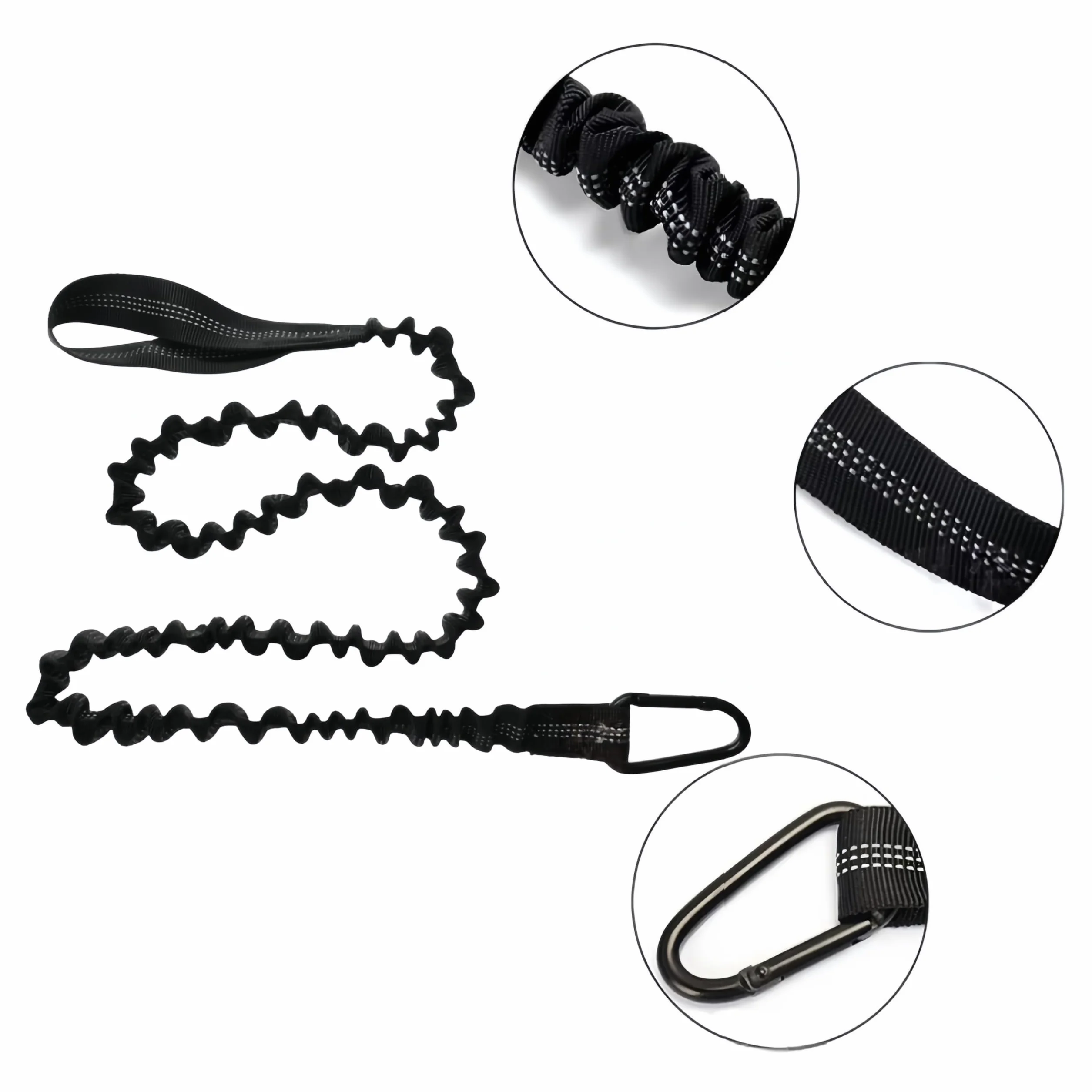 Guinzaglio di sicurezza per kayak 2 pezzi 1,5 m elastico con moschettone nero