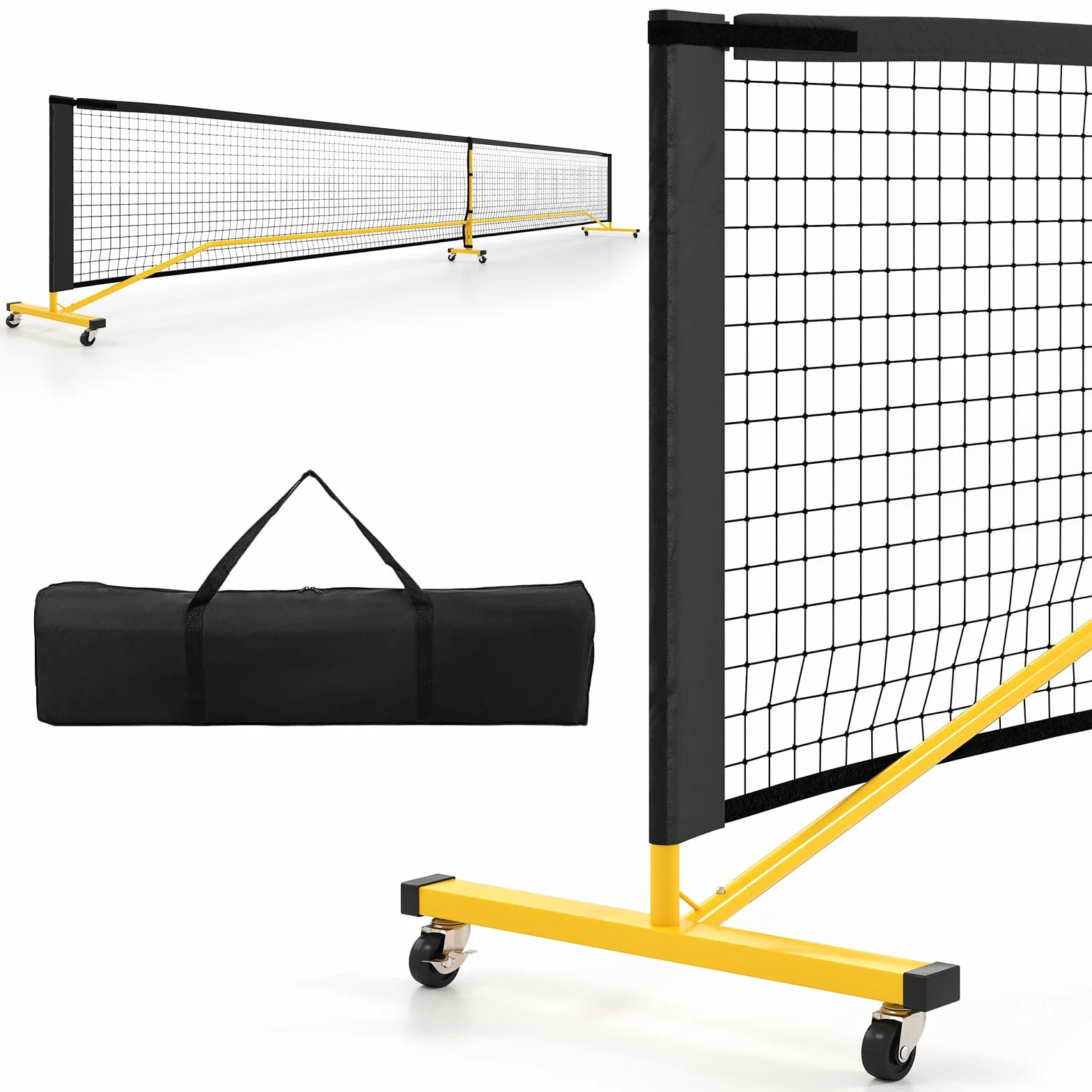 COSTWAY Rete Pickleball Portatile 6,7 m con Ruote, Telaio in Metallo e Borsa da Trasporto, per Badminton e Allenamento Multifunzionale