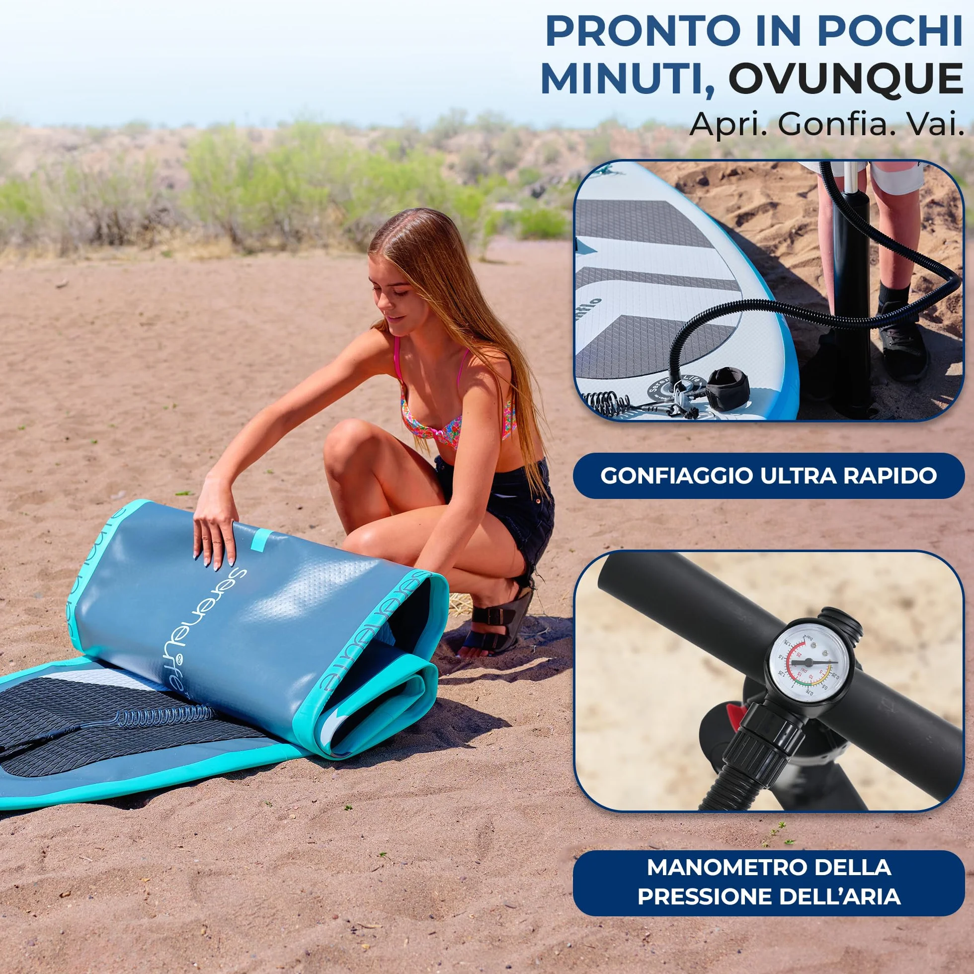 SereneLife SUP Gonfiabile 237 cm Tavola Larga 76 cm Stand Up Paddle Board Include Pagaia Regolabile Zaino 90 kg