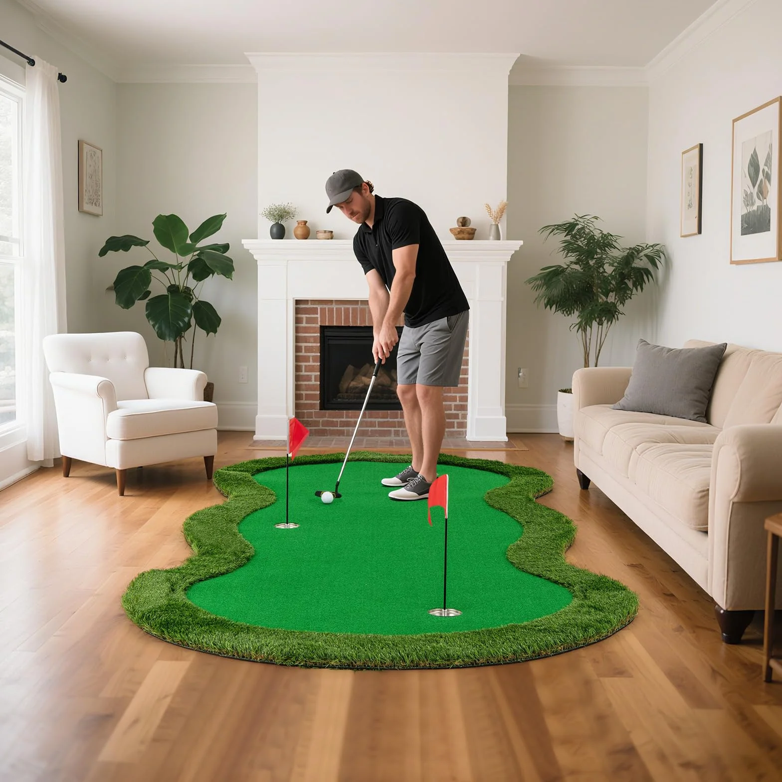 COSTWAY Putting Green Tappetino da Golf 300x150 cm 3 Buchi con Palline