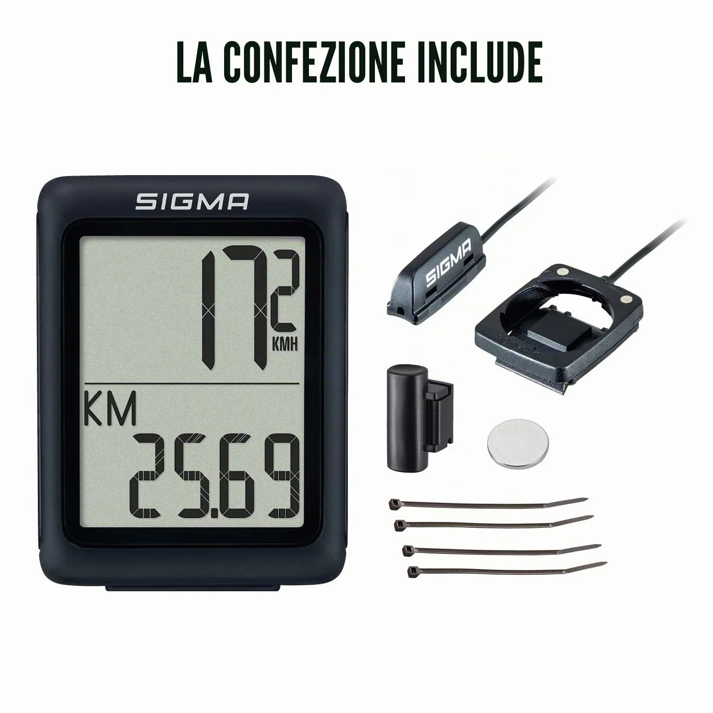 SIGMA BC 5.0 WR Ciclocomputer a filo 5 funzioni per principianti tasti grandi display chiaro