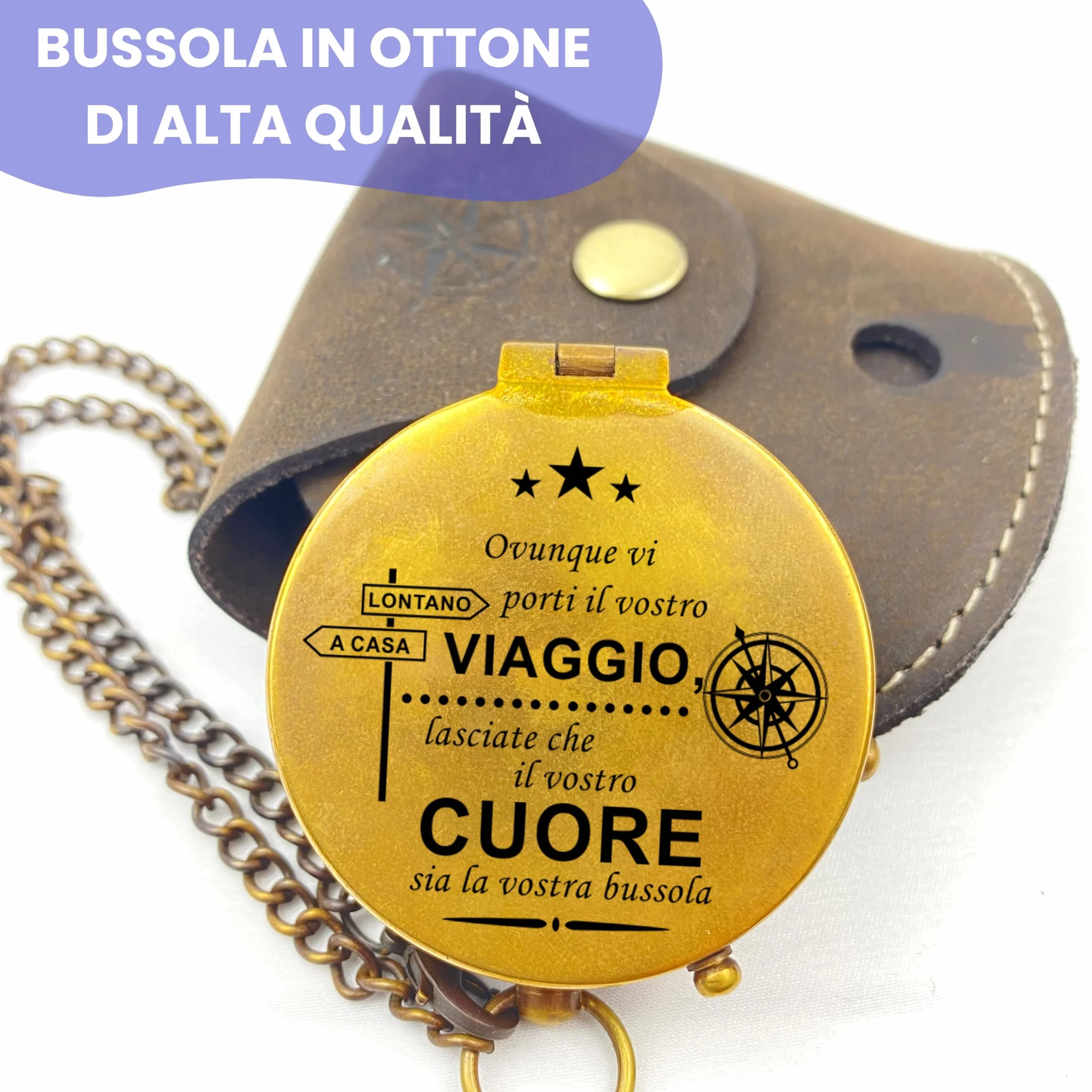 Personalizzata Bussola in Ottone con Incisione, Regalo