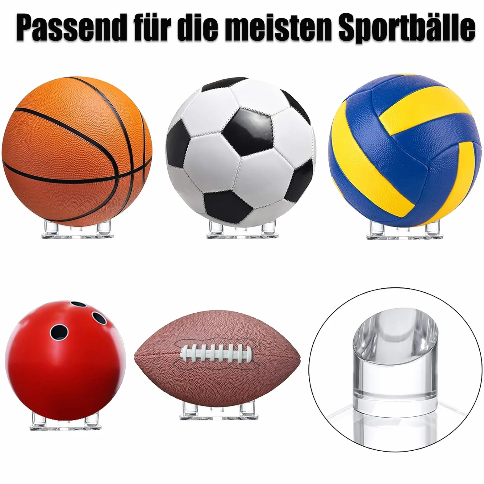 Supporto per palla da calcio in acrilico trasparente per pallone da calcio, pallavolo, rugby