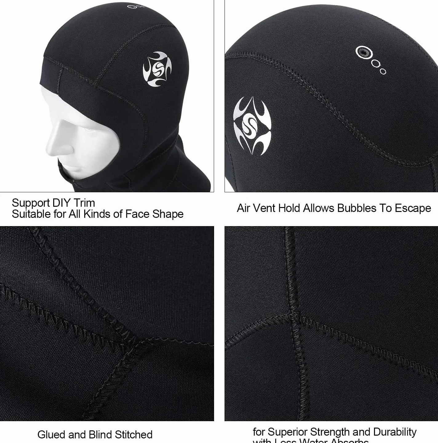 QKURT Hood Cappuccio Muta Sub Neoprene 3mm con sfiato Unisex Surf Cap Snorkeling Scuba Kayak Sport Acquatici