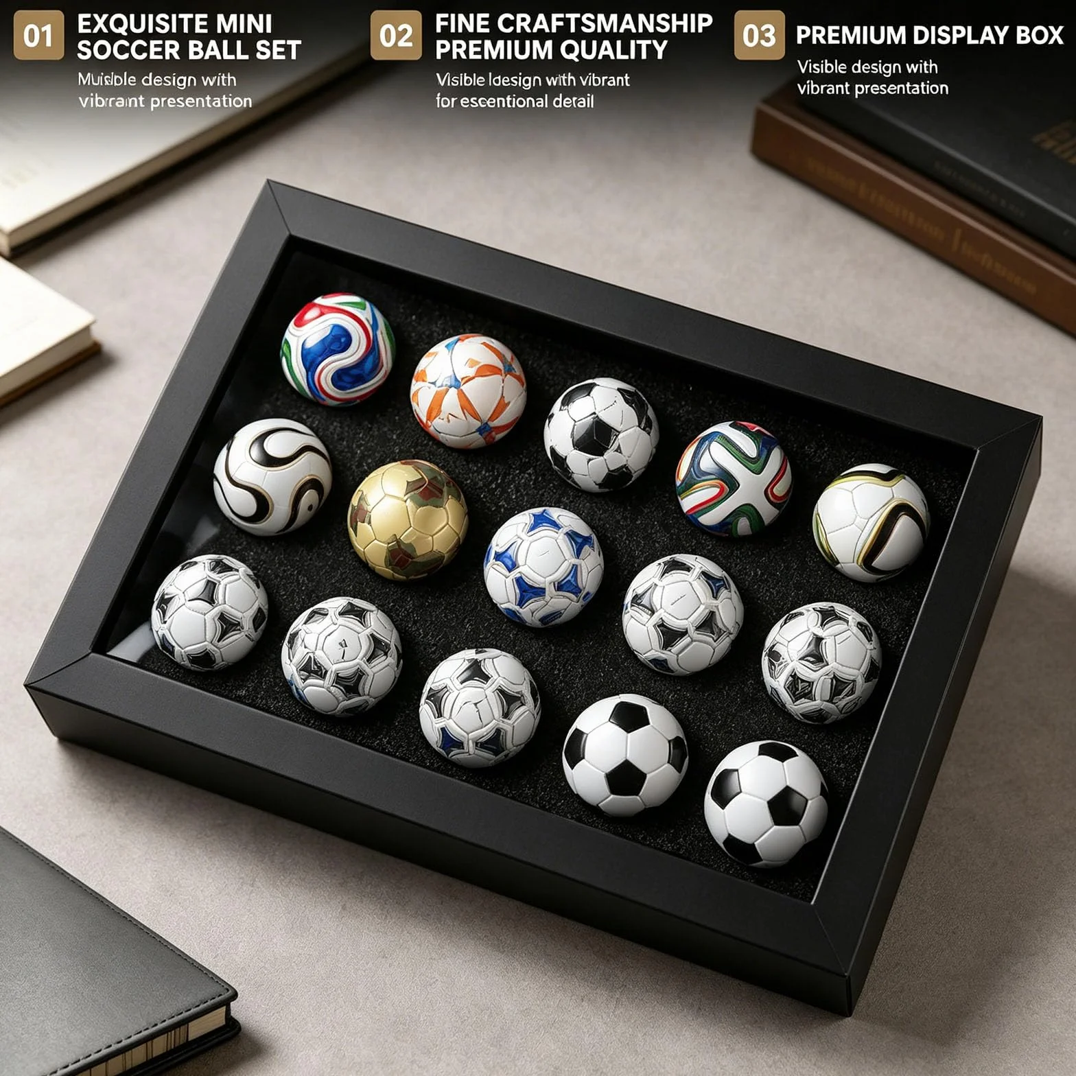 Generico Collezione mini palloni da calcio artigianali 1970-2026, statuette oggetti da scrivania