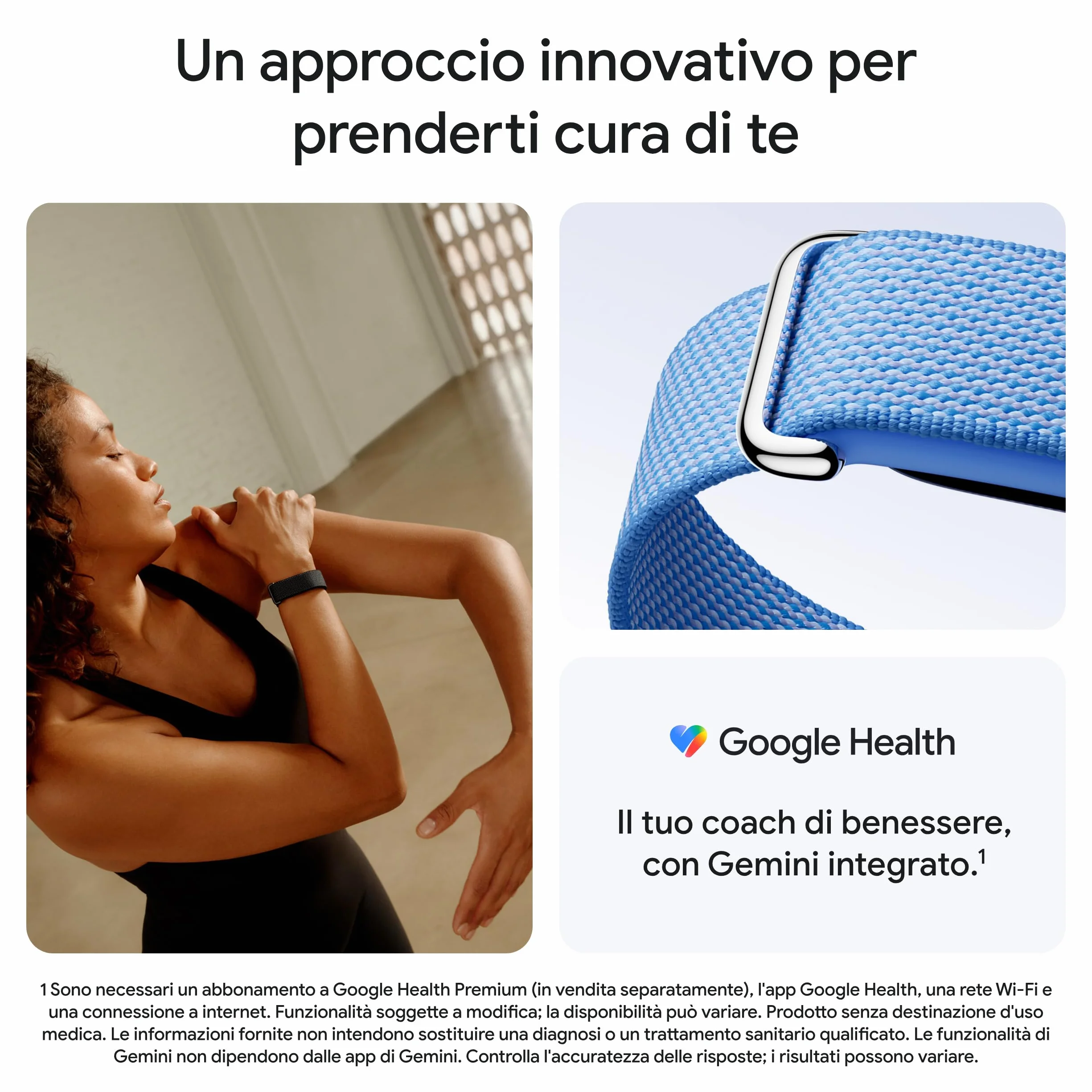 Google Fitbit Air Activity tracker monitoraggio fitness battito cardiaco sonno coaching AI autonomia 7 giorni Rosso lampone