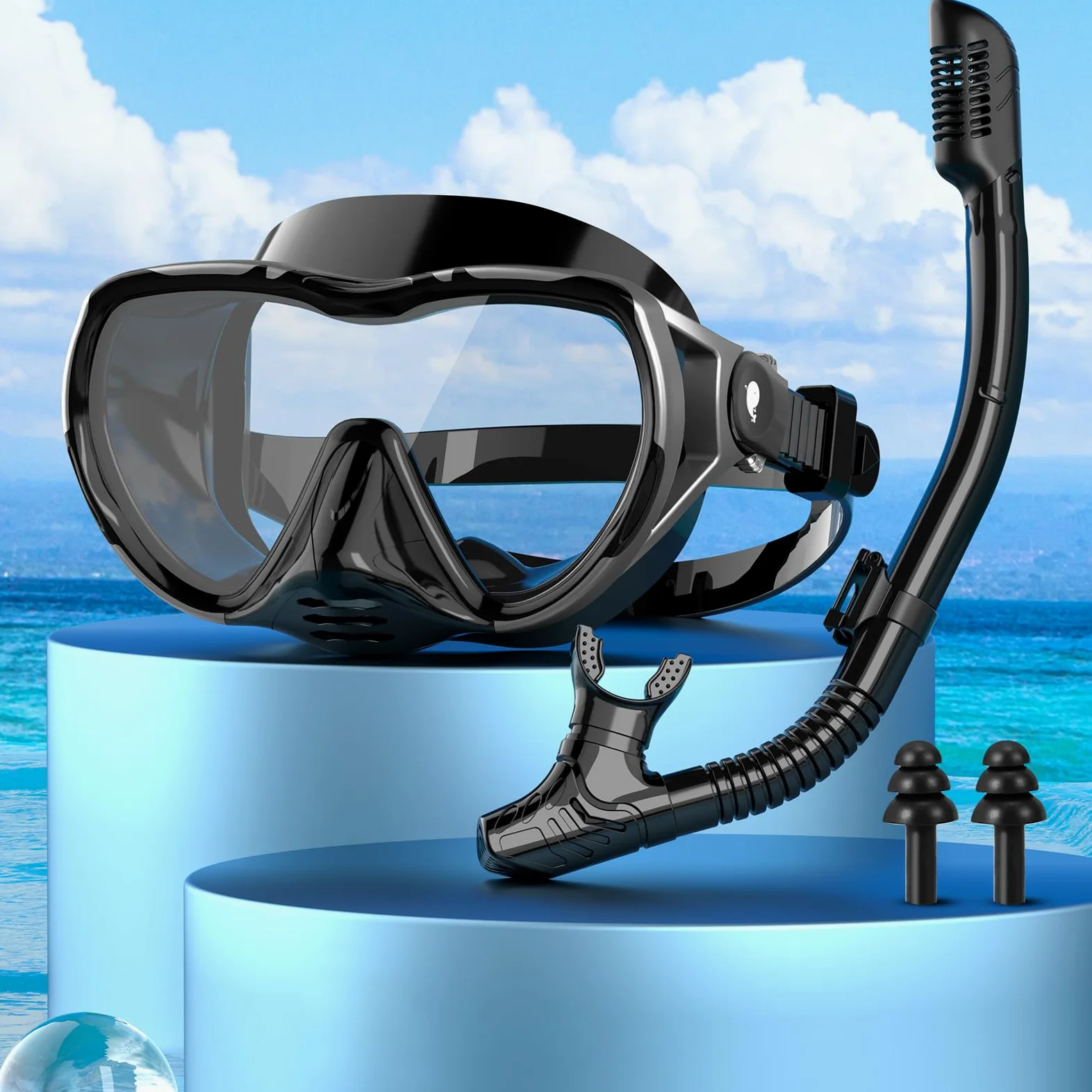 Set per Snorkeling Adulti con Maschera e Boccaglio, Maschera Subacquea Adulti, Subacquea Maschera Boccaglio, 180°, Panoramica, Anti-perdite, per Snorkeling Nuoto e Immersioni (Grigio nero)