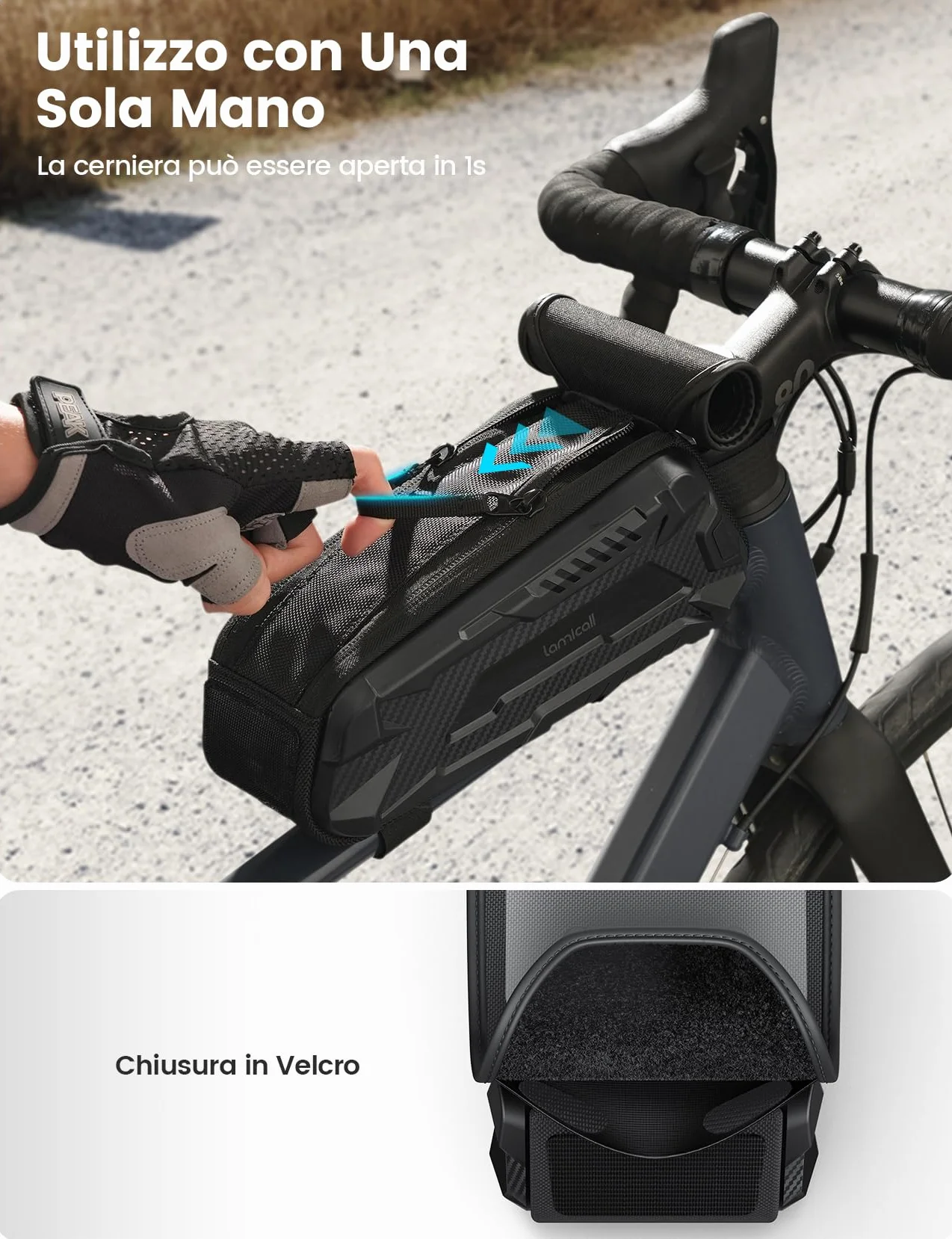 Lamicall Borsa Telaio Bici Impermeabile 1.6 L Capacità, Porta Cellulare Manubrio con Touch Screen TPU per Smartphone Fino a 7"