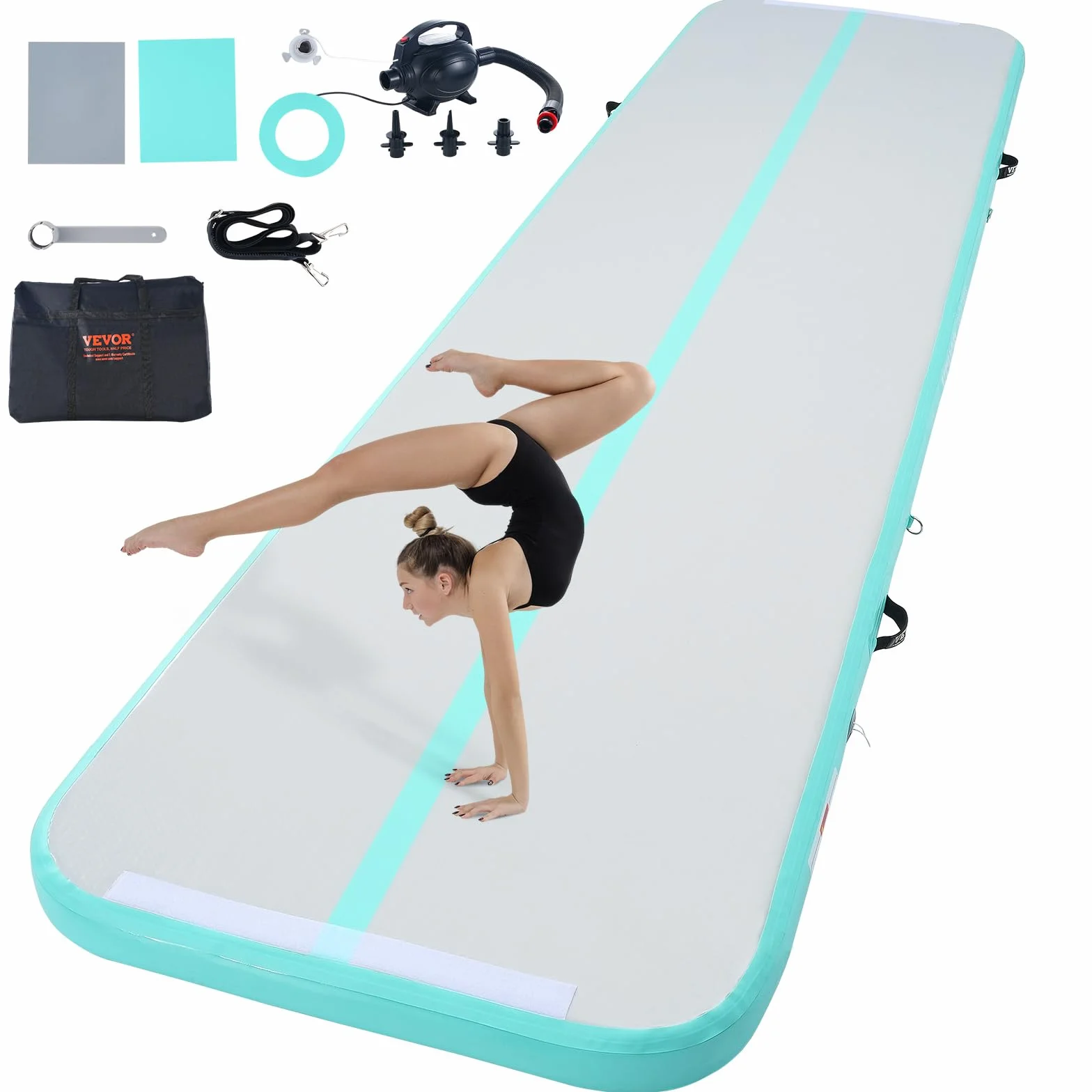 VEVOR Tappetino da Ginnastica Gonfiabile da 4 Pollici di Spessore, Pista Tumble Pompa Elettrica, Tappetini da Allenamento per Uso Domestico/Palestra/Yoga/Cheerleader/Spiaggia/Parco/Acqua, 13 Piedi