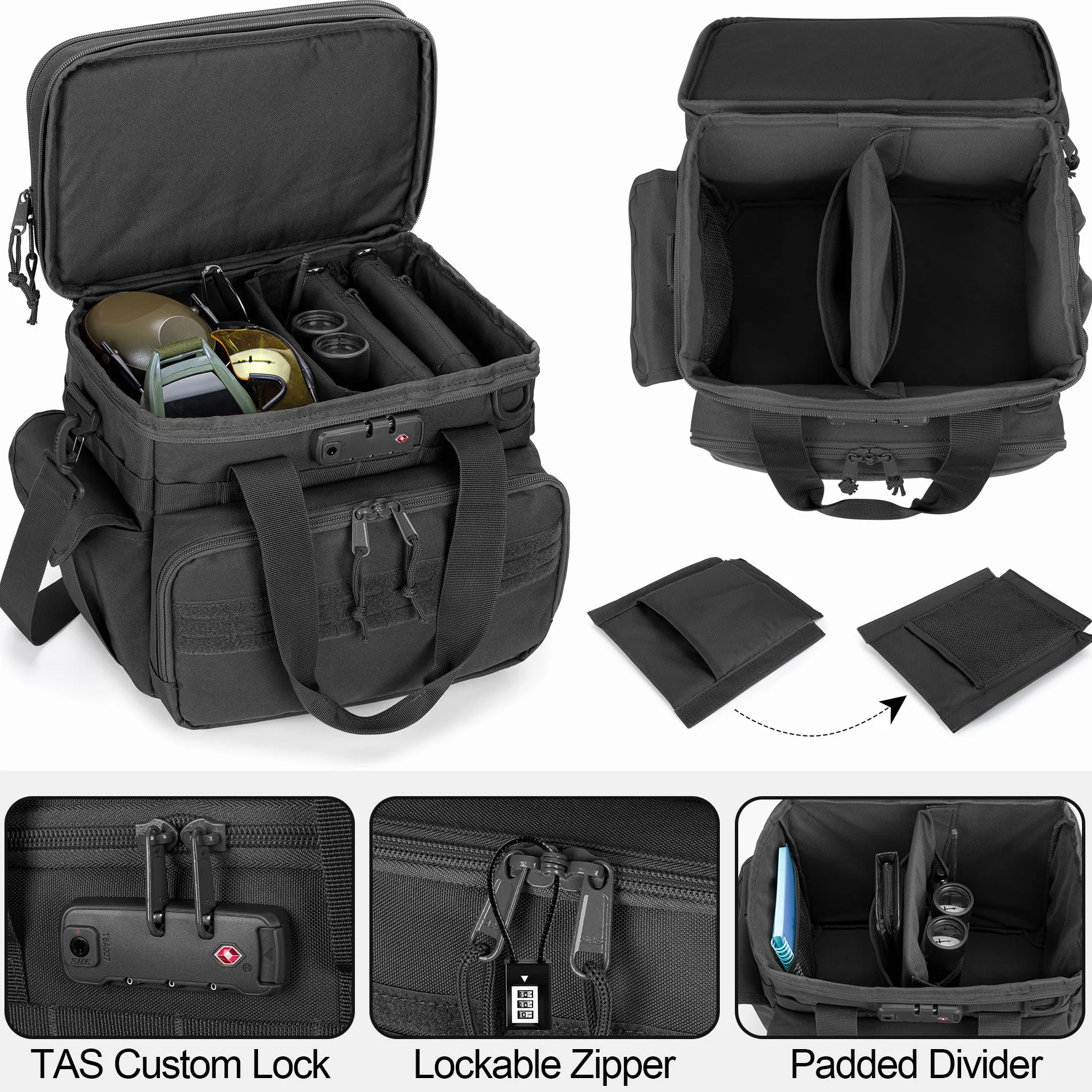 Borsa tattica per tiro GOBUROS con 2 custodie per pistola, lucchetto TSA e 12 scomparti per caricatori