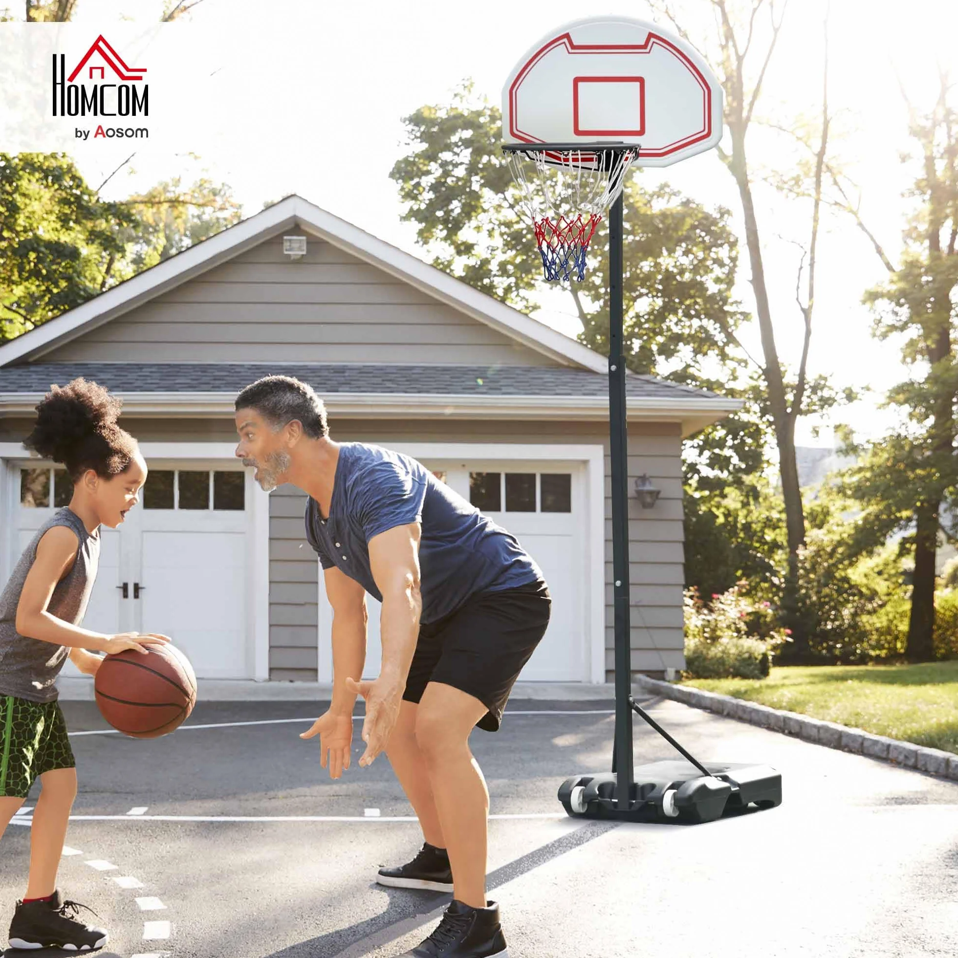 HOMCOM Canestro da Basket da Esterno in Acciaio Regolabile 73x49x194-249 cm