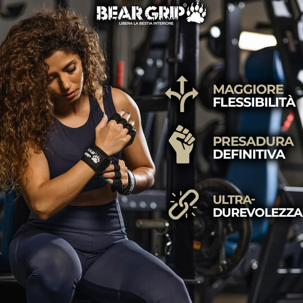 Bear Grip Guanti da allenamento aperti per CrossFit, bodybuilding, sollevamento pesi