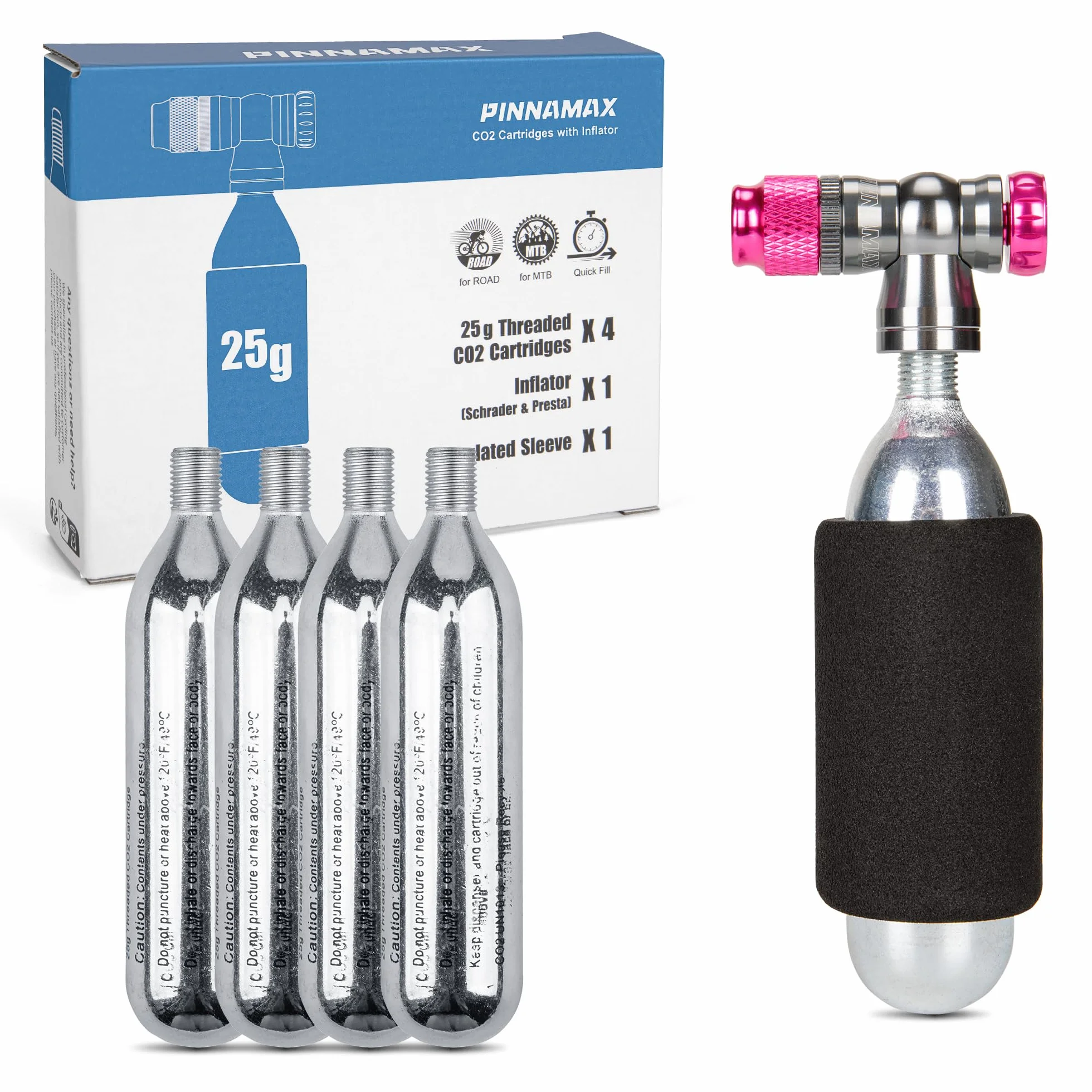 Set di pompe CO2 per bicicletta – Gonfiatore CO2 con cartuccia 16g/25g, compatto, leggero, Presta & Schrader
