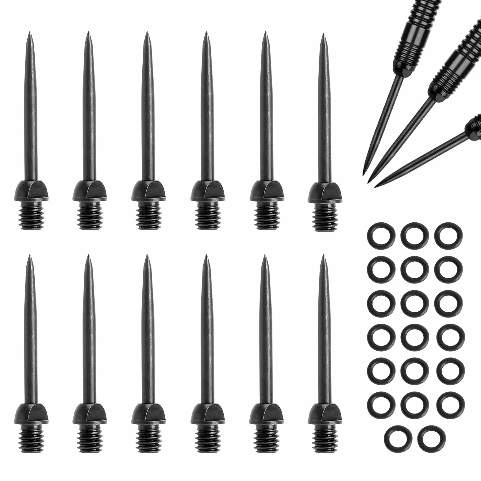 Set di 12 punte per freccette in acciaio 2BA con anelli ad O Steeldart