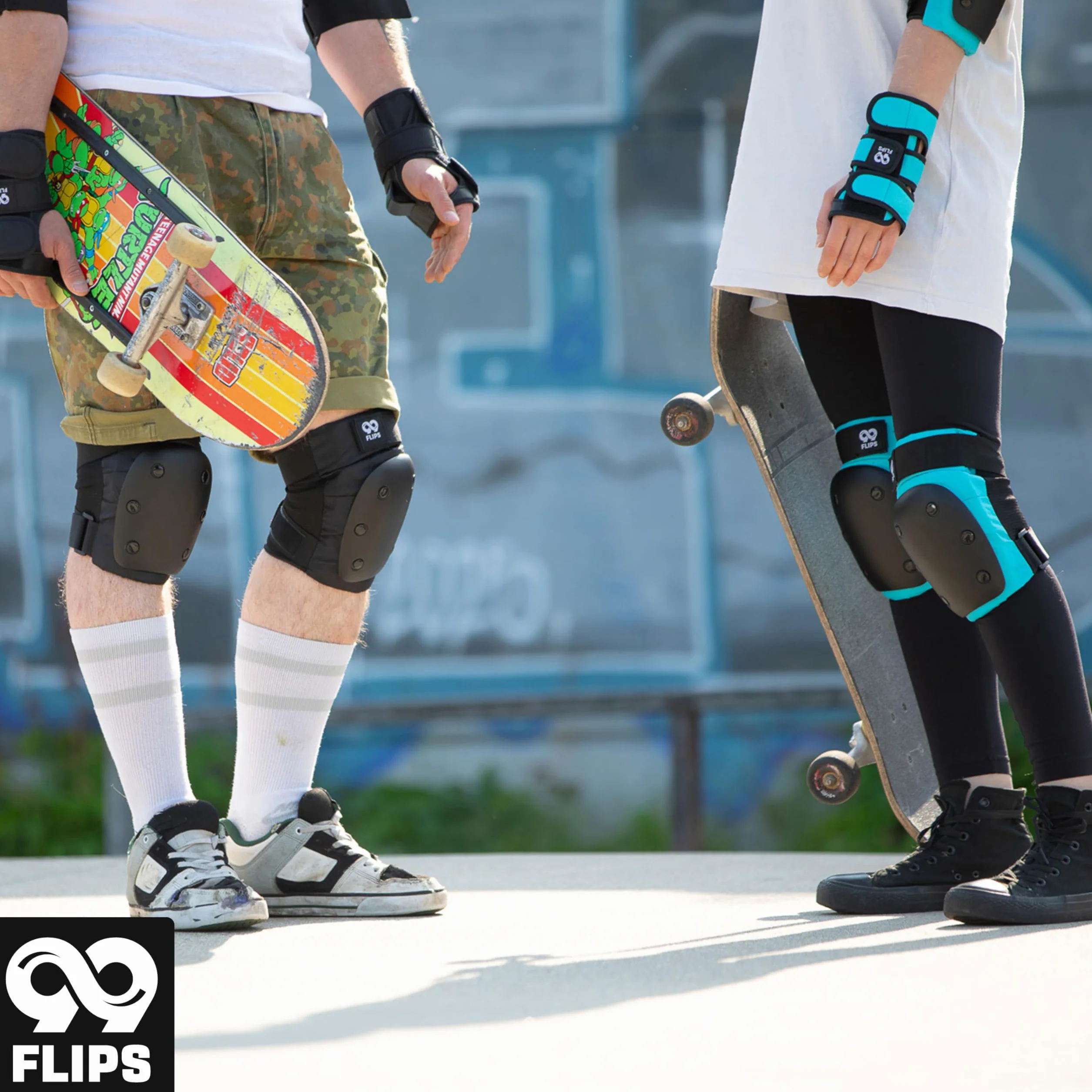 99FLIPS Protezioni Skateboard Adulto e Giovani - Set Ginocchiere Gomitiere