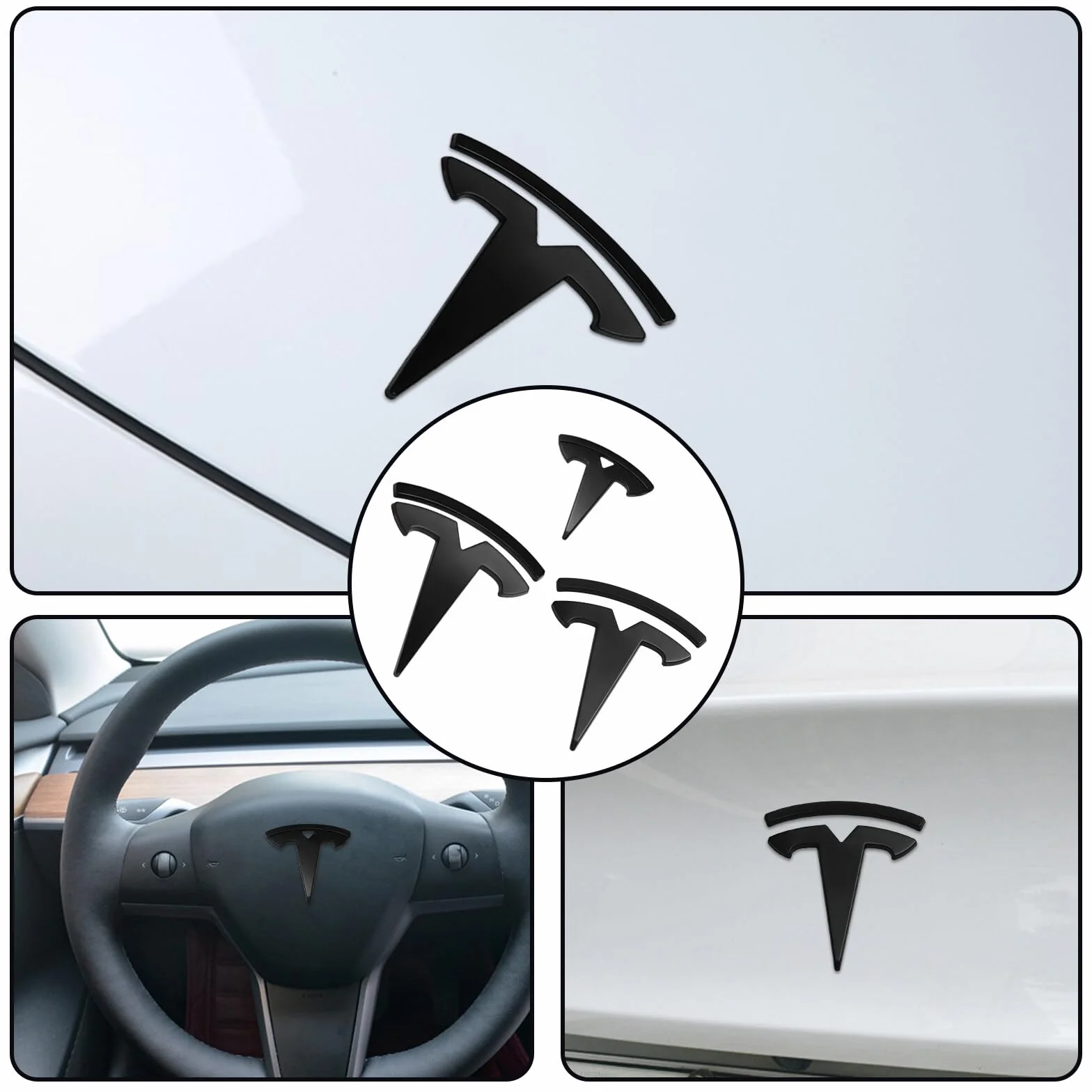 Adesivo nero opaco logo auto compatibile Model 3 - 3 pezzi etichetta anteriore cofano bagagliaio