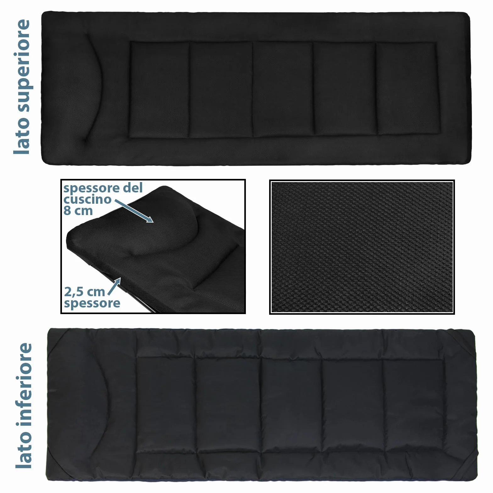 ALPIDEX Brandina Campeggio Letto Campo Pieghevole Caricabile 200 kg Lettino Tenda Portatile Cuscino Leggero Borsa Trasporto, Nero