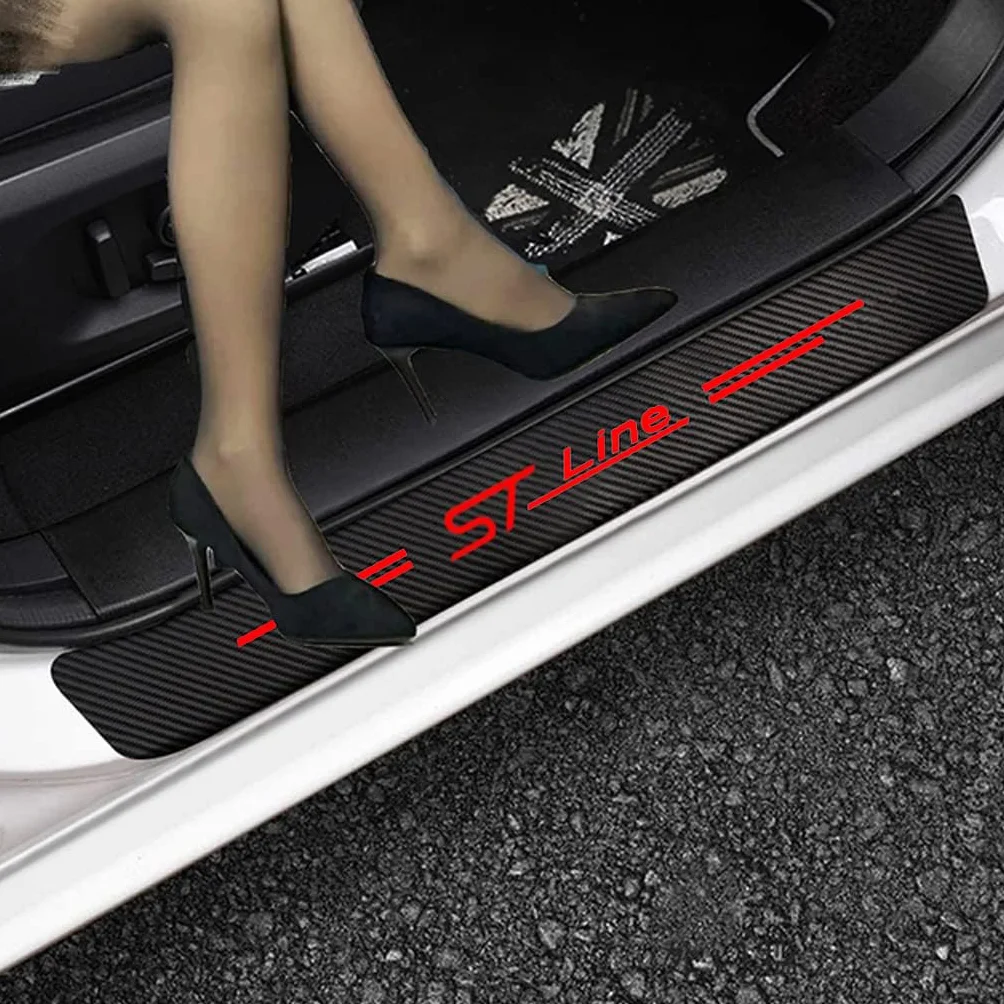 4 Pezzi Battitacco per Auto Sticker, per Ford ST-Line ST Line stline Accessori Tuning, Adesivo per Il Bordo della Davanzali Pellicola AntiGraffio Porte in Fibra Carbonio,Red