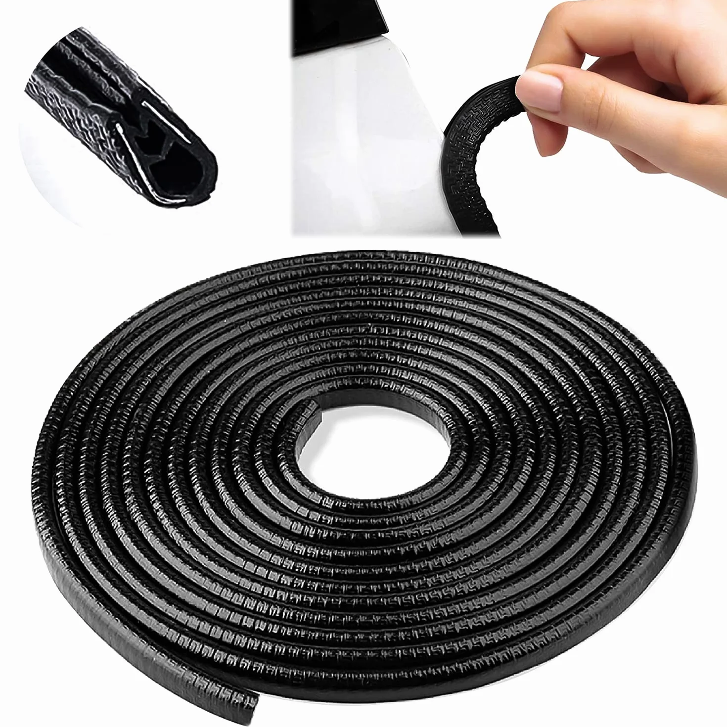Proteggi Portiera Auto 10M Guarnizione Portiera Auto Profili in Gomma Forma a U Bordi AntiGraffio Nero