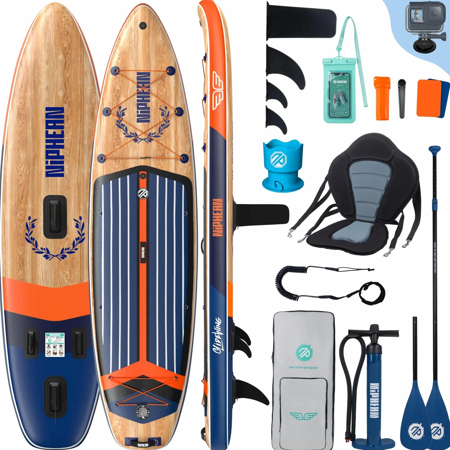 Niphean Tavola SUP Gonfiabile per 2+1 Persone, Stand Up Paddle Board con StabilTrac Pinna, Custodia Impermeabile, SUP Gonfiabile Adulti