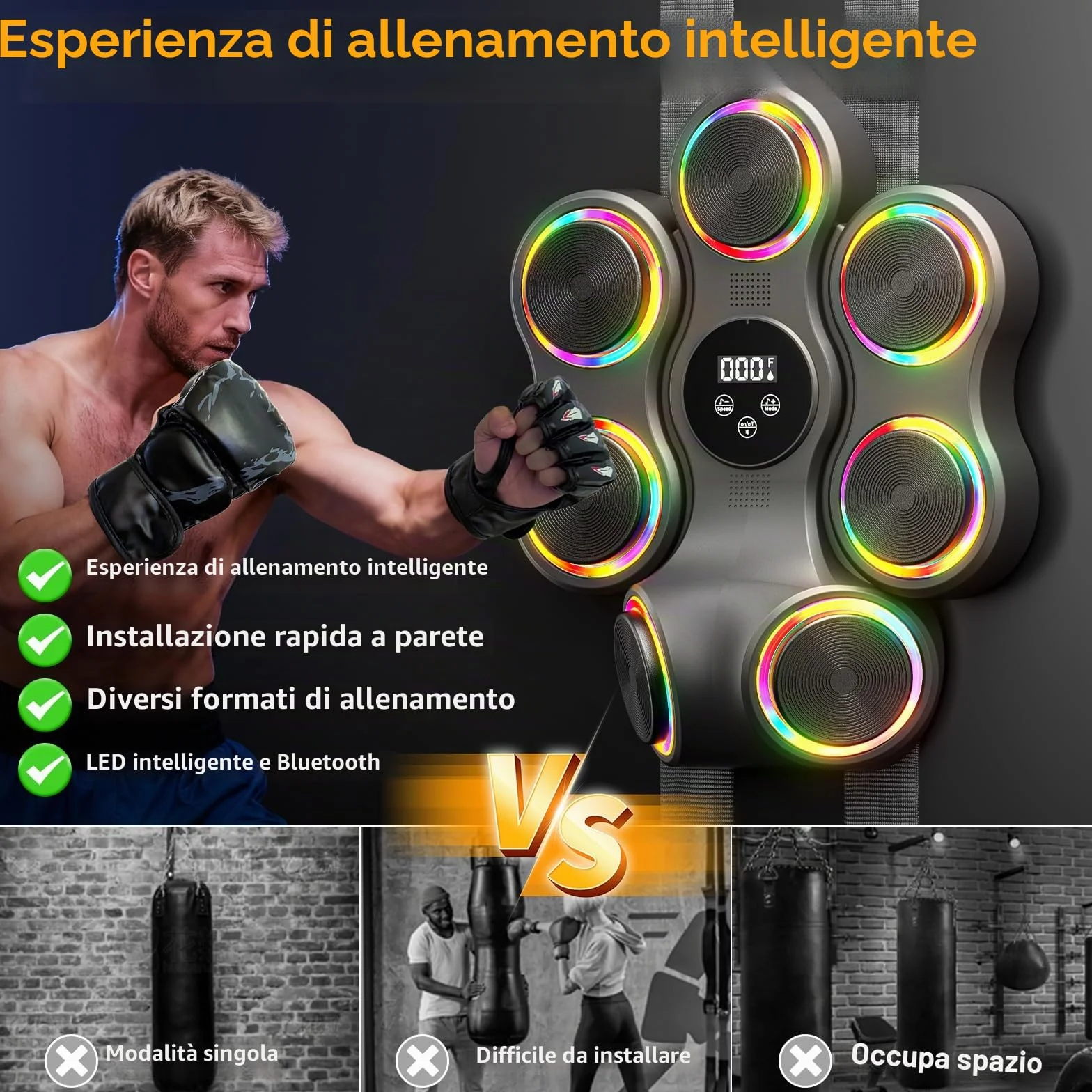 Macchina da boxe musicale, attrezzatura da palestra con guantoni da boxe, Smart Bluetooth, per adulti e bambini, bersaglio elettronico da boxe, fitness per casa, ufficio, palestra