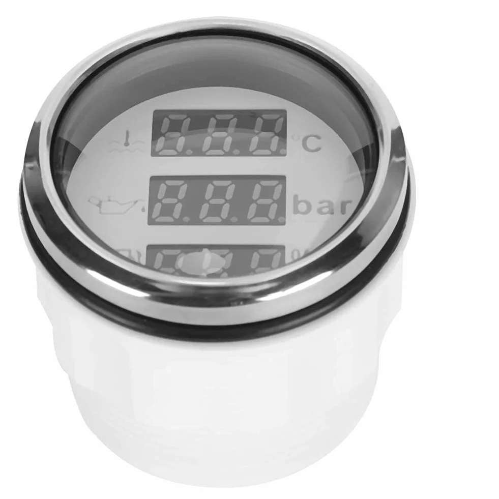 Indicatore Multifunzione 3 in 1 Indicatore Digitale Temperatura Dell'acqua di Raffreddamento Pressione Dell'olio Volume Dell'olio 52MM con Funzione di Allarme Per Car Boat RV(Piastra frontale nera)