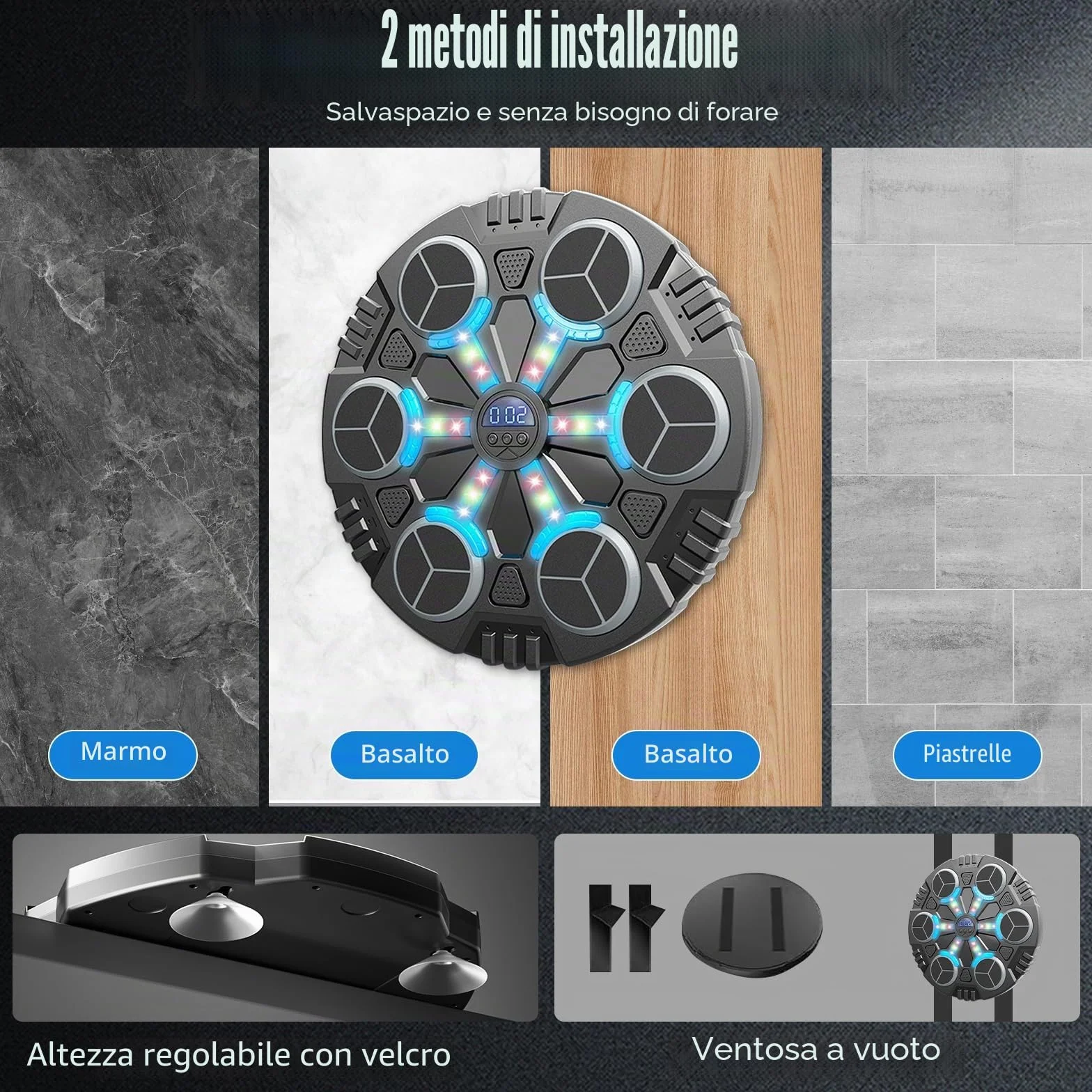 Machine de Boxe Musicale,LED Macchina da Boxe Musicale da Parete Pugile con Guanti da Boxe,3 modalità di velocità e modalità di Conteggio,Bluetooth Boxe Allenamento pour Enfants et Adultes